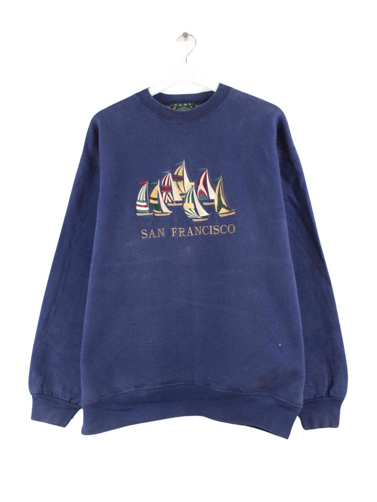 Camp David 80s Vintage Embroidered Sweater Blau L (front image)