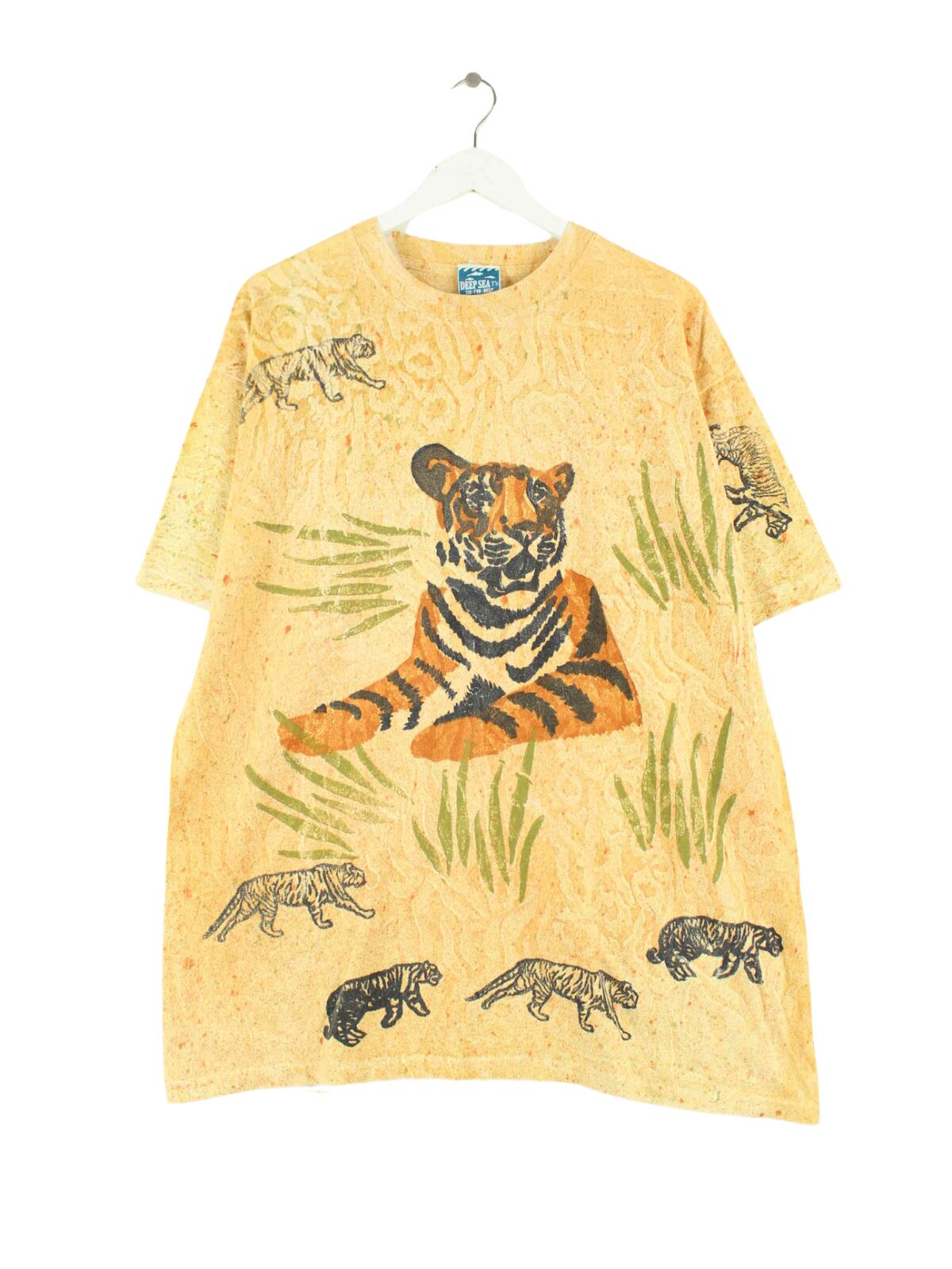 Vintage 90s Wild Life Motive Single Stitch T-Shirt Gelb XL (front image)