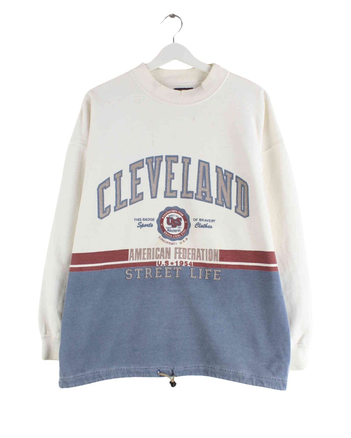 Vintage 90s Cleveland Print Sweater Weiß L (front image)