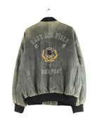 Vintage 80s Air Field Embroidered Leder Jacke Grau M (back image)