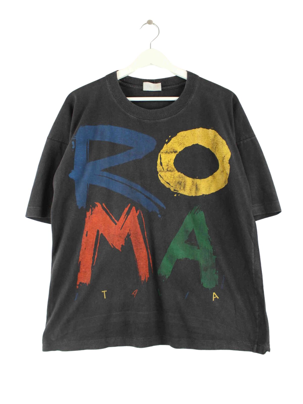 Vintage 90s Roma Print Single Stitch T-Shirt Schwarz S (front image)