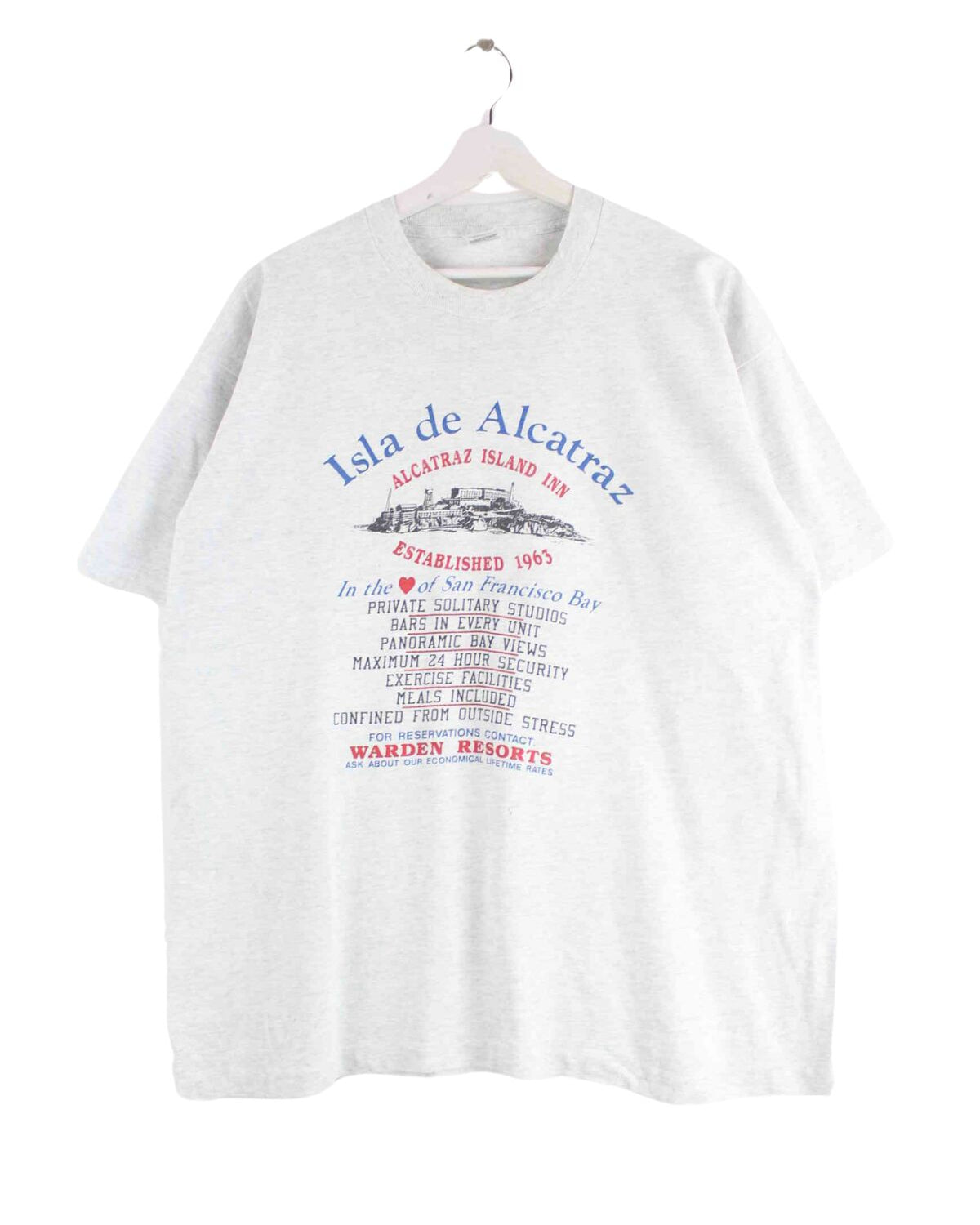 Fruit of the Loom 80s Vintage Alcatraz Print Single Stitched T-Shirt Grau XL (front image)