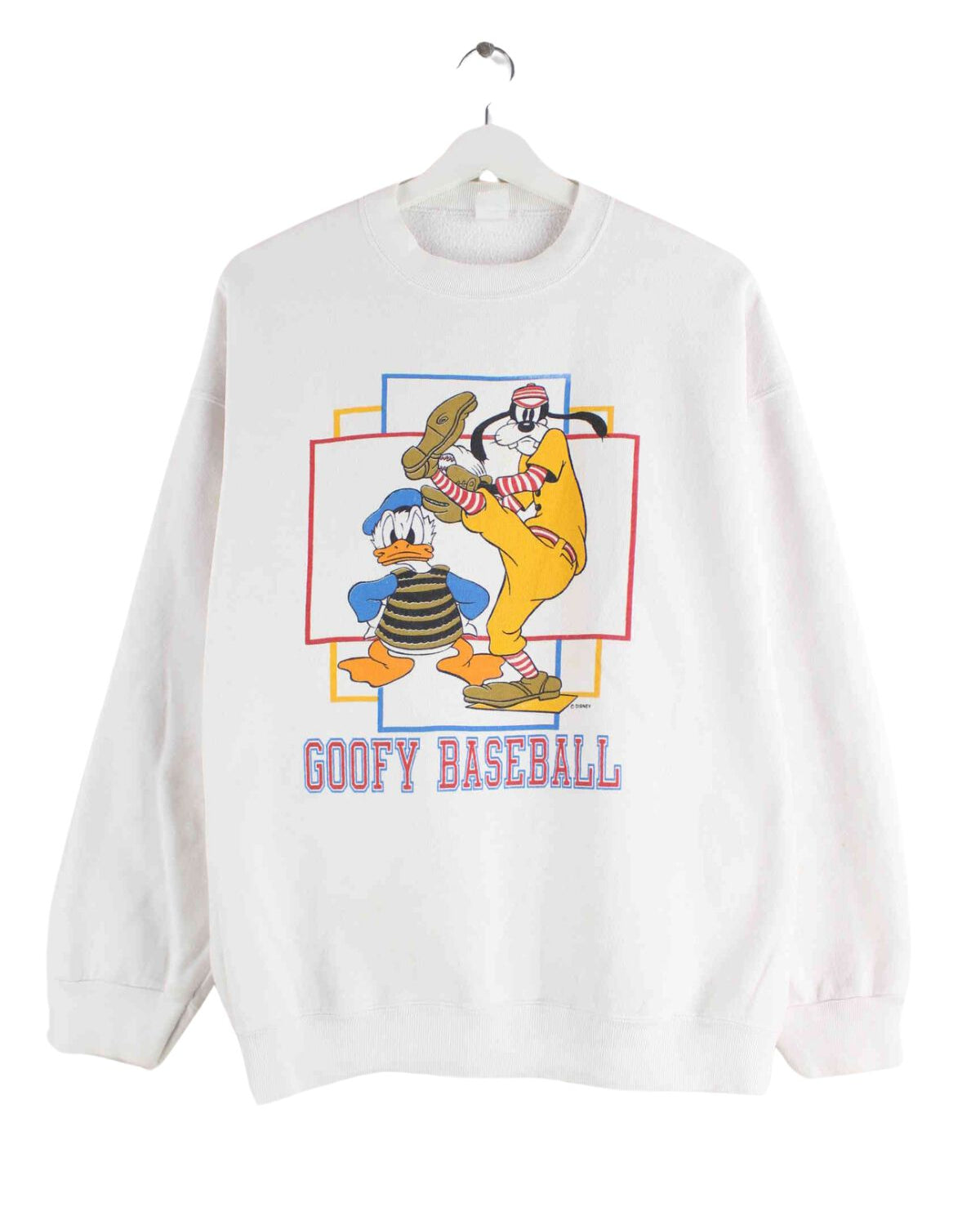 Disney 90s Mickey x Goofy Baseball Print Sweater Weiß L (front image)