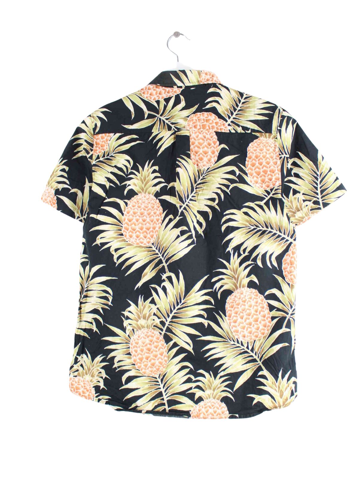 Vintage Hawaii Pineapple Pattern Kurzarm Hemd Schwarz S (back image)