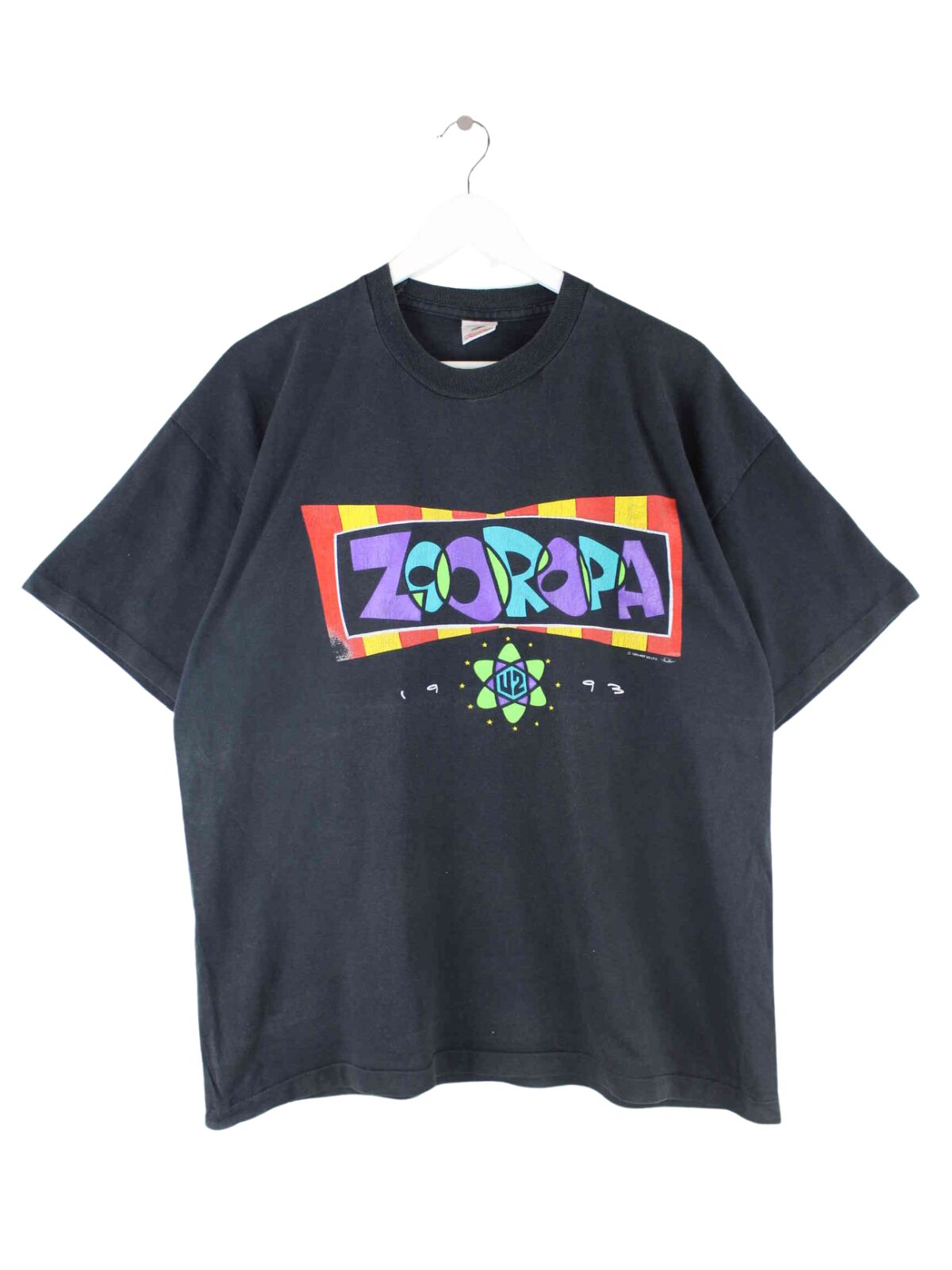 Fruit of the Loom 1993 Vintage U2 Zooropa Print Single Stitch T-Shirt Schwarz XL (front image)