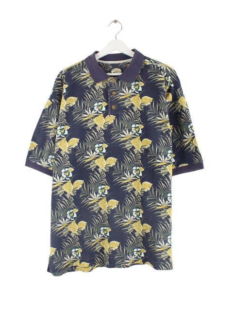 Tommy Bahama 90s Vintage Flower Pattern Polo Blau L