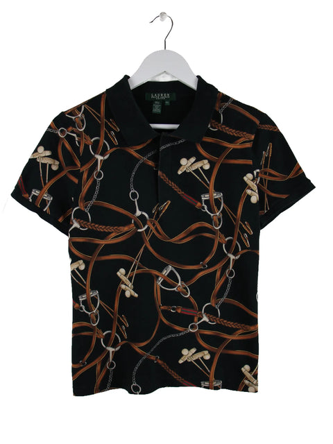 Ralph Lauren Damen Petite 00s Pattern Polo Schwarz XS