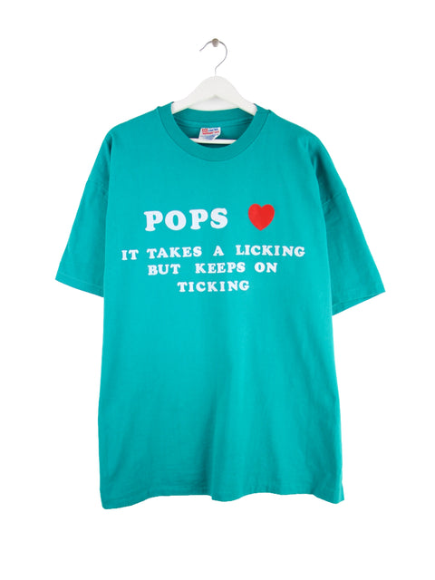 Hanes 90s Vintage Pops Print Single Stitch T-Shirt Grün XXL