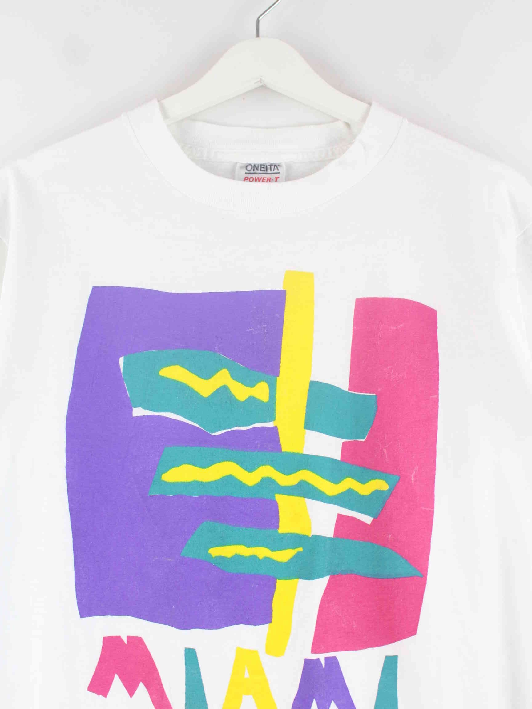 Oneita 80s Vintage Miami Print Single Stitch T-Shirt Weiß L (detail image 1)
