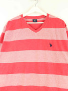 U.S. Polo ASSN. 90s Vintage Striped V-Neck T-Shirt Rot XL (detail image 1)