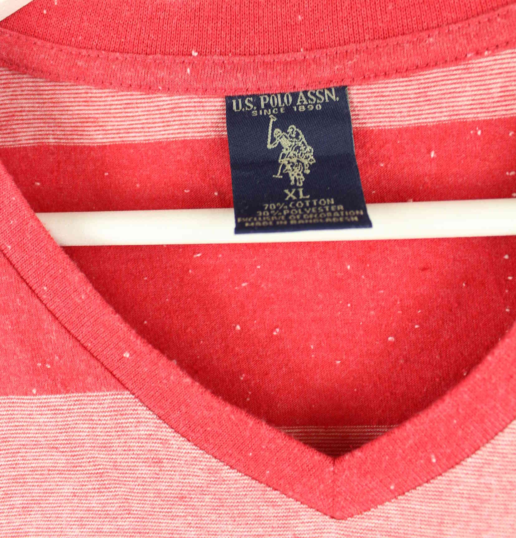 U.S. Polo ASSN. 90s Vintage Striped V-Neck T-Shirt Rot XL (detail image 2)