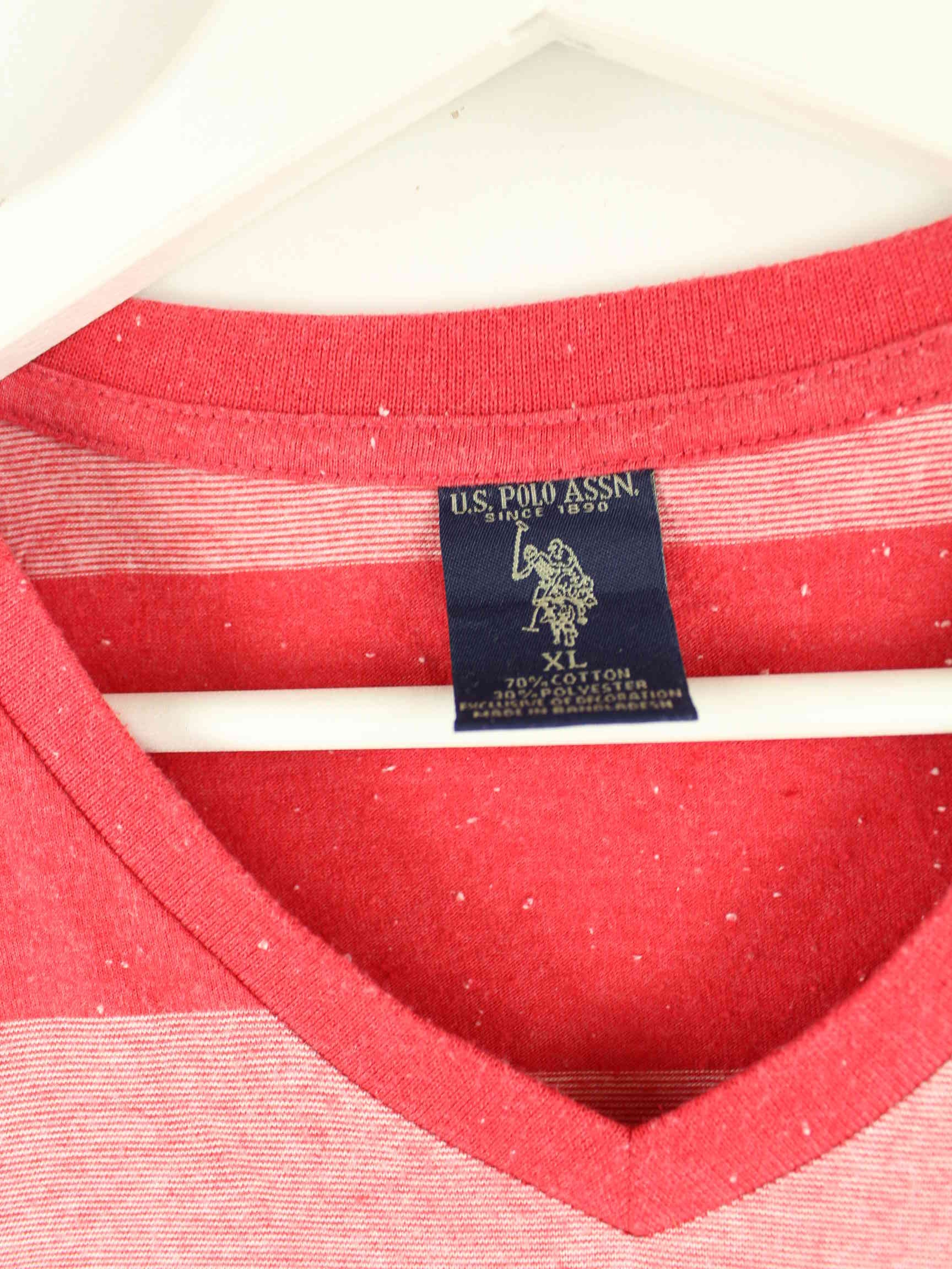 U.S. Polo ASSN. 90s Vintage Striped V-Neck T-Shirt Rot XL (detail image 2)