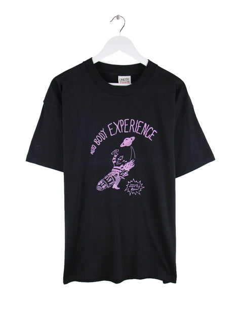 Oneita 90s Vintage Auto Body Experience Band Single Stitch T-Shirt Schwarz XL
