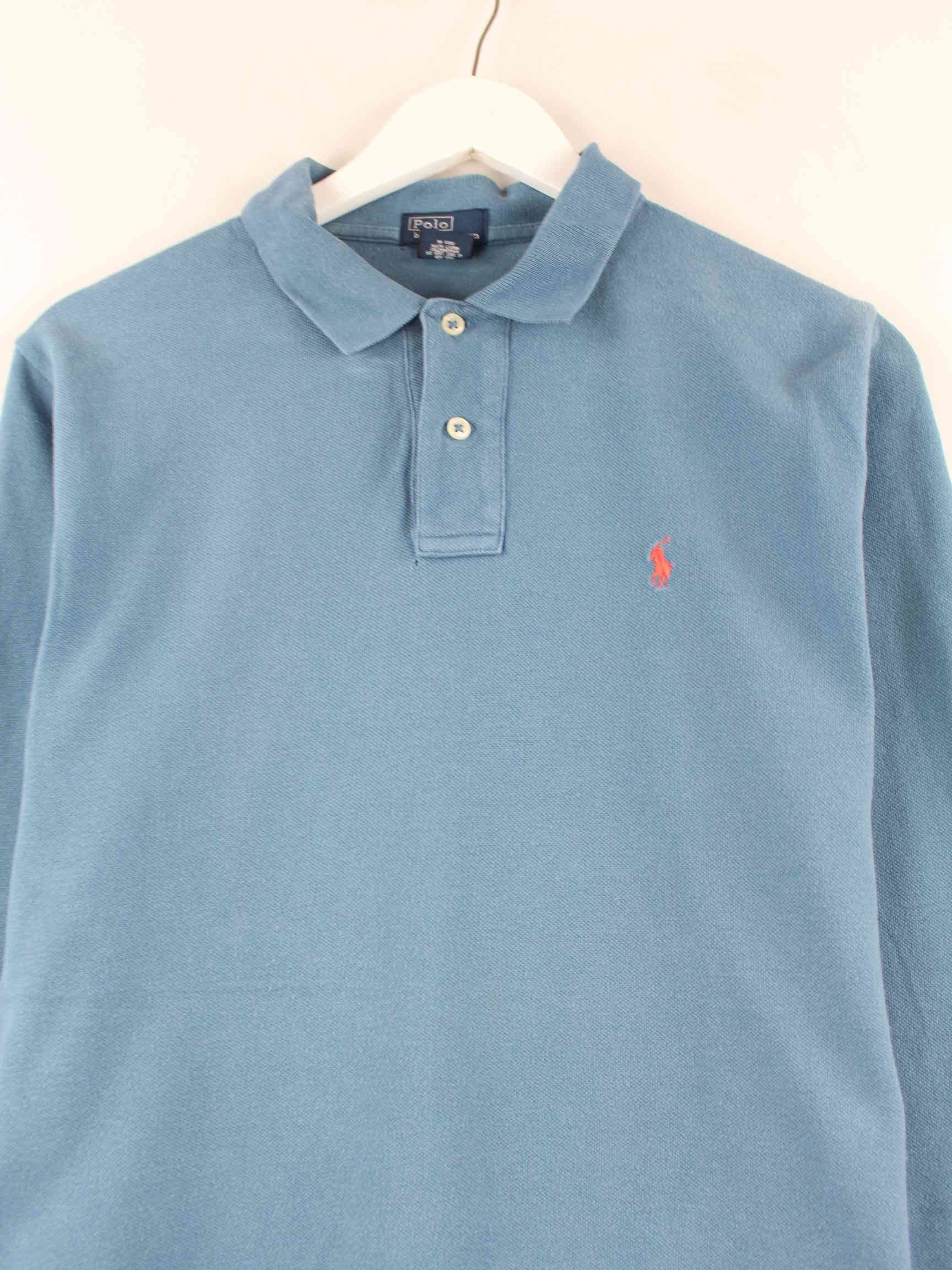 Ralph Lauren Damen 90s Vintage Langarm Polo Blau XL (detail image 1)