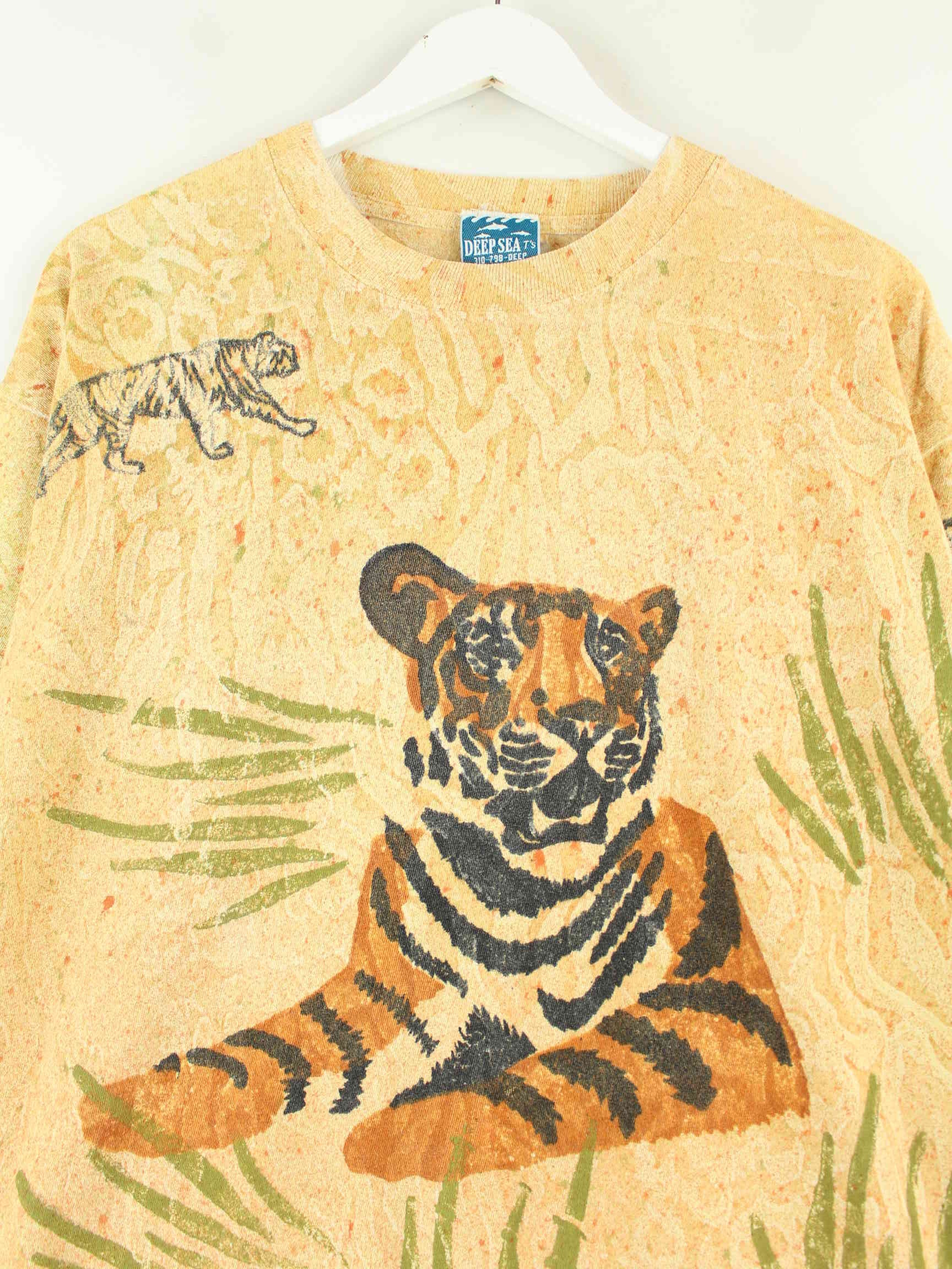 Vintage 90s Wild Life Motive Single Stitch T-Shirt Gelb XL (detail image 1)