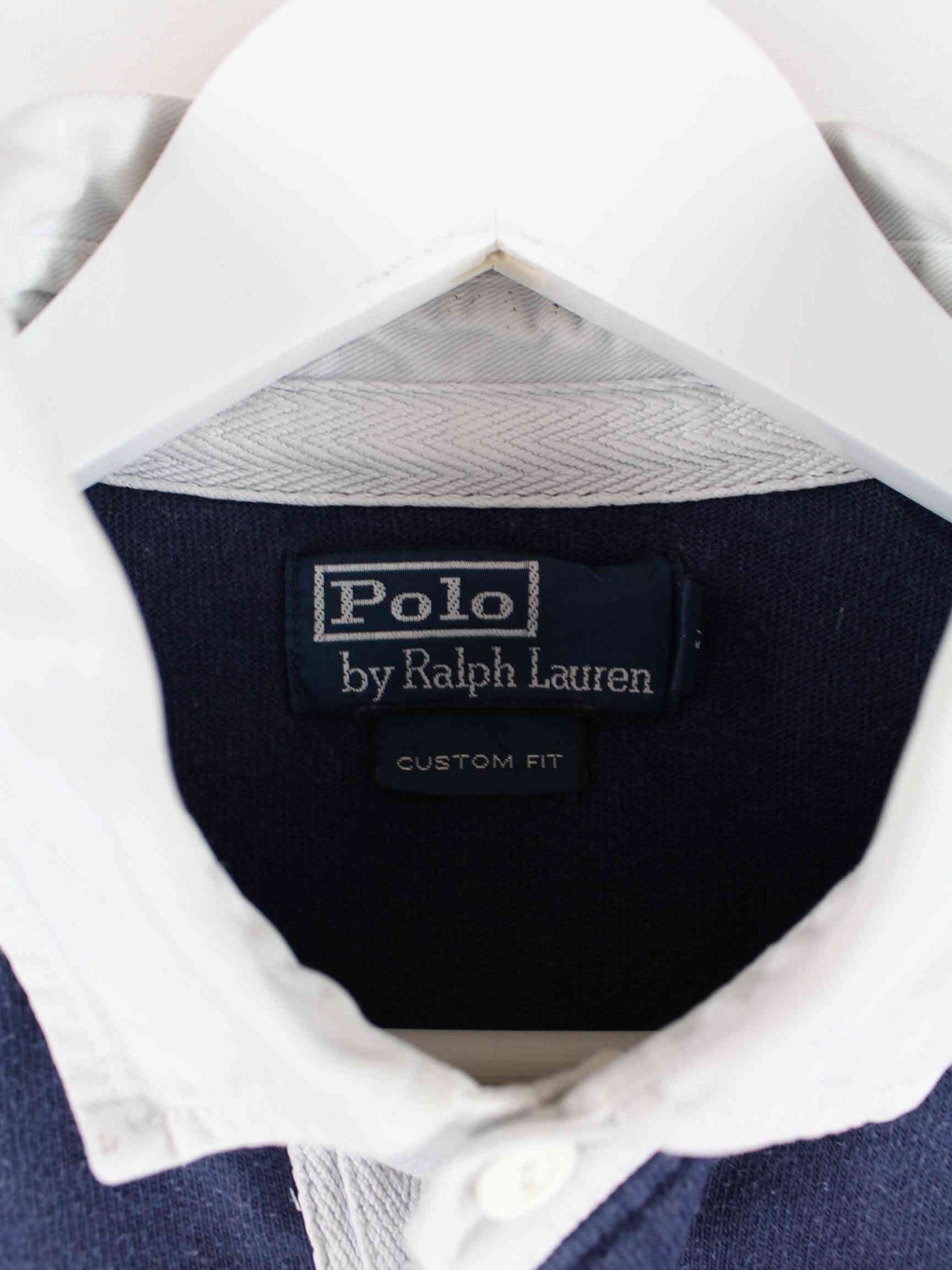 Ralph Lauren 90s Vintage Langarm Polo Blau L (detail image 2)