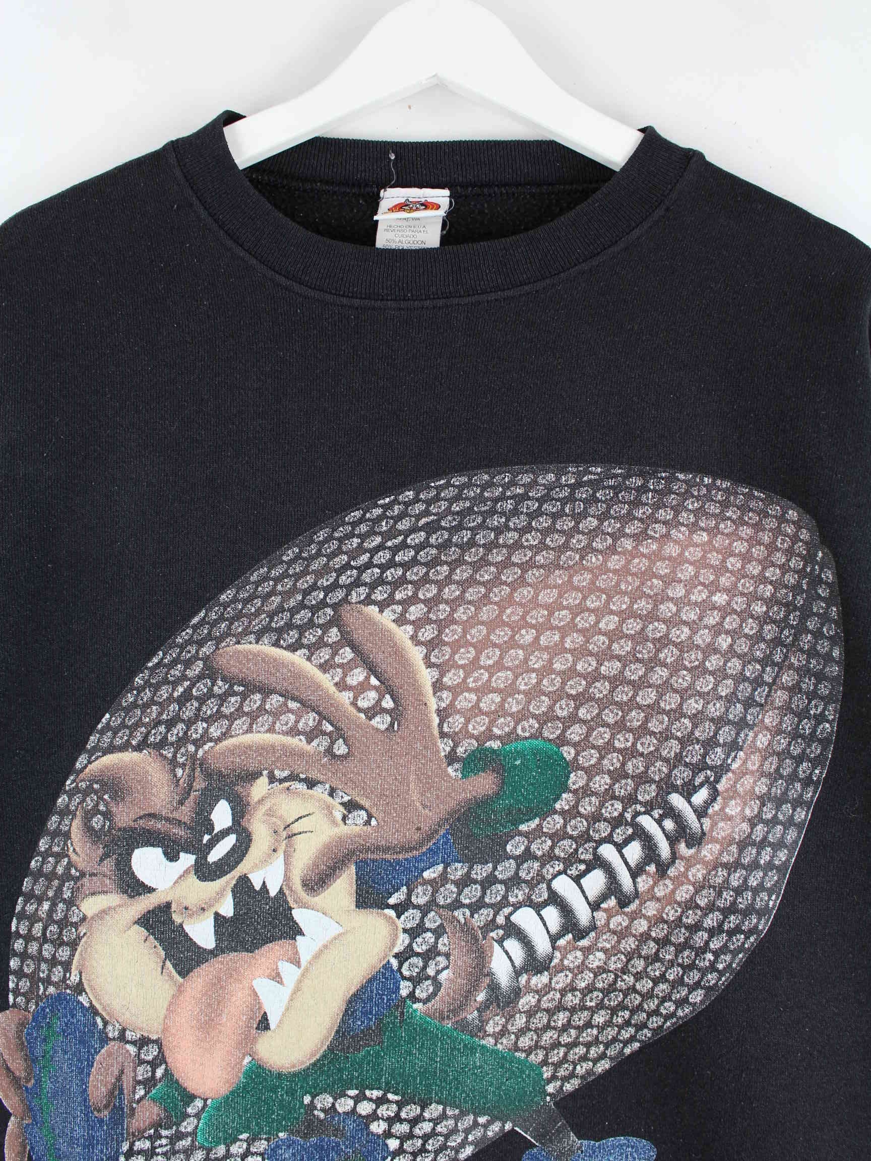 Looney Tunes 90s Vintage Tazz Football Print Sweater Schwarz M (detail image 1)