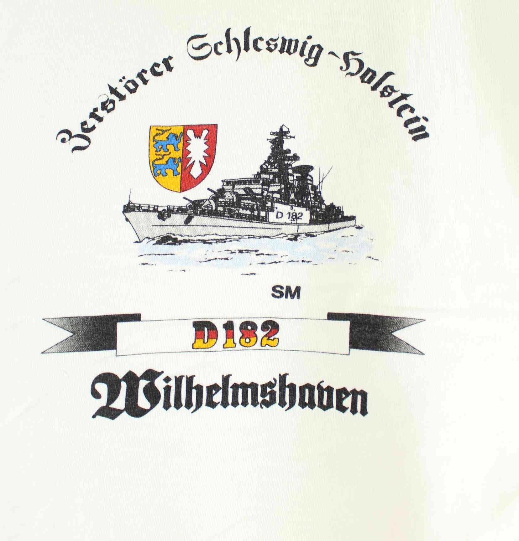 Vintage 80s German Navy Print Sweater Weiß M (detail image 1)