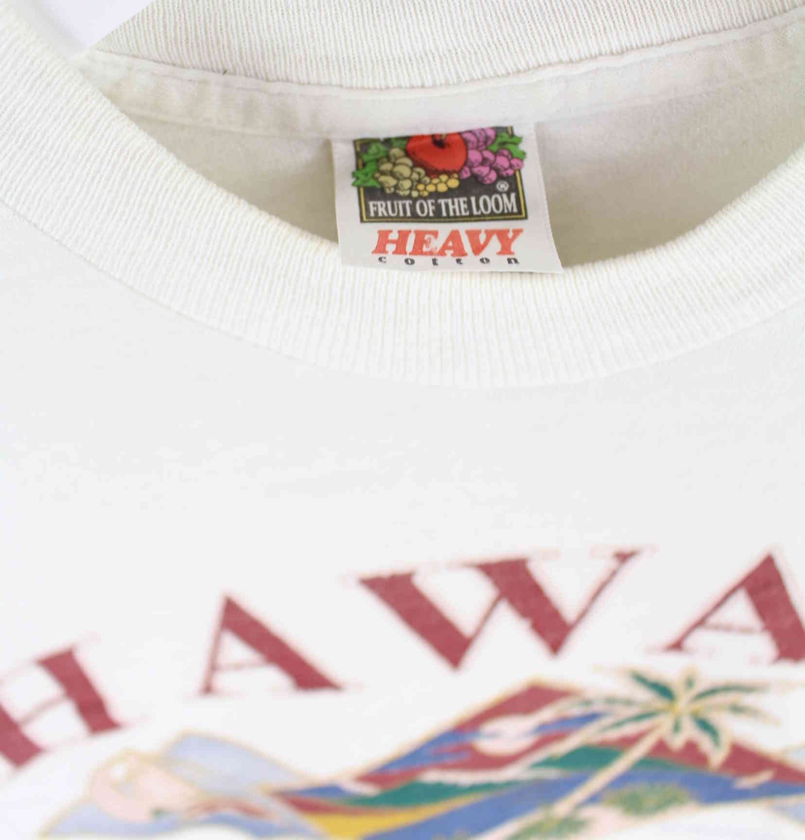 Fruit of the Loom 80s Vintage Hawaii Print Single Stitched T-Shirt Weiß S (detail image 2)