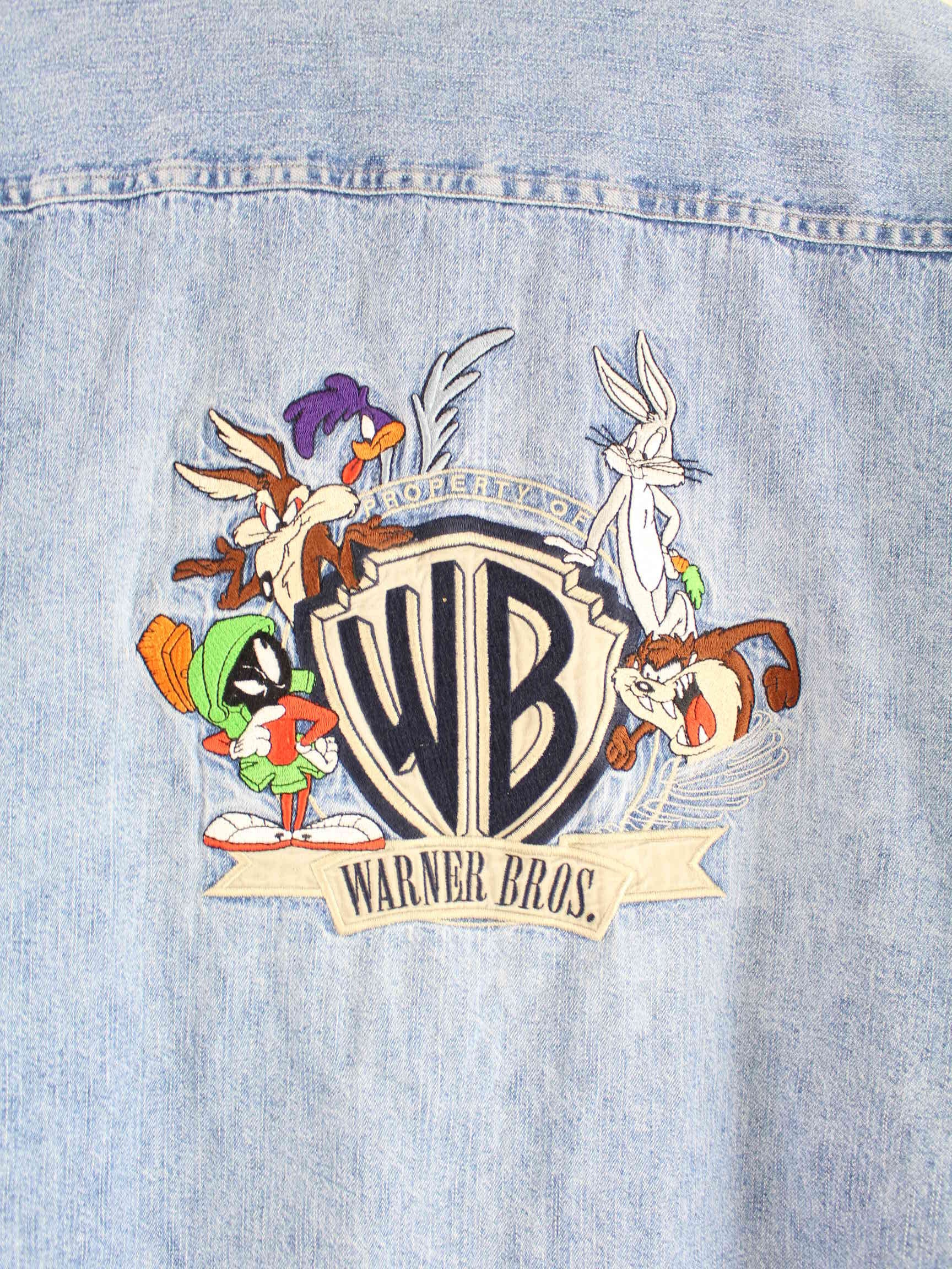 Warner Bros 90s Vintage Looney Tunes Embroidered Hemd Blau XXL (detail image 3)