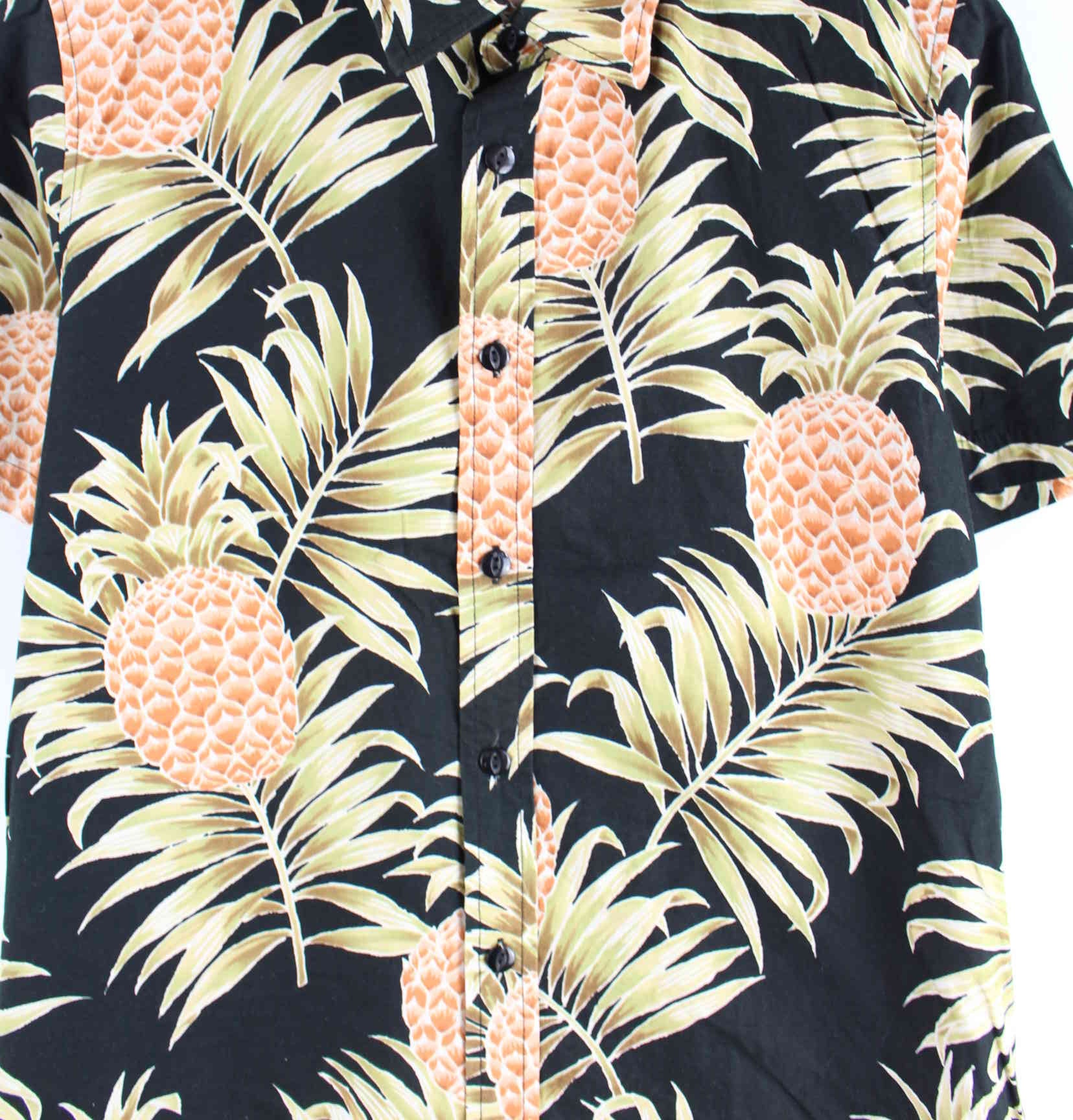 Vintage Hawaii Pineapple Pattern Kurzarm Hemd Schwarz S (detail image 1)