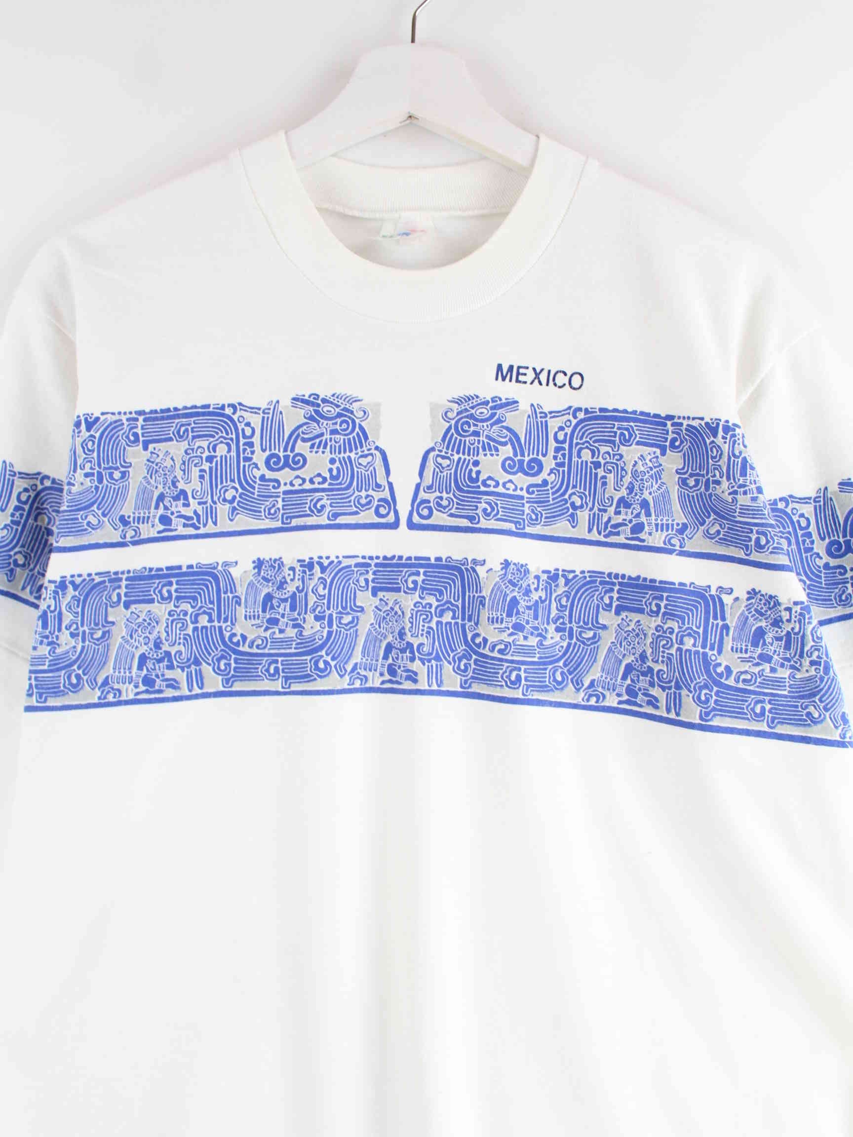 Vintage 90s Mexico Print Single Stitched T-Shirt Weiß S (detail image 1)