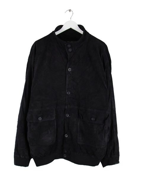 Vintage Suede Leder Jacke Schwarz XXL