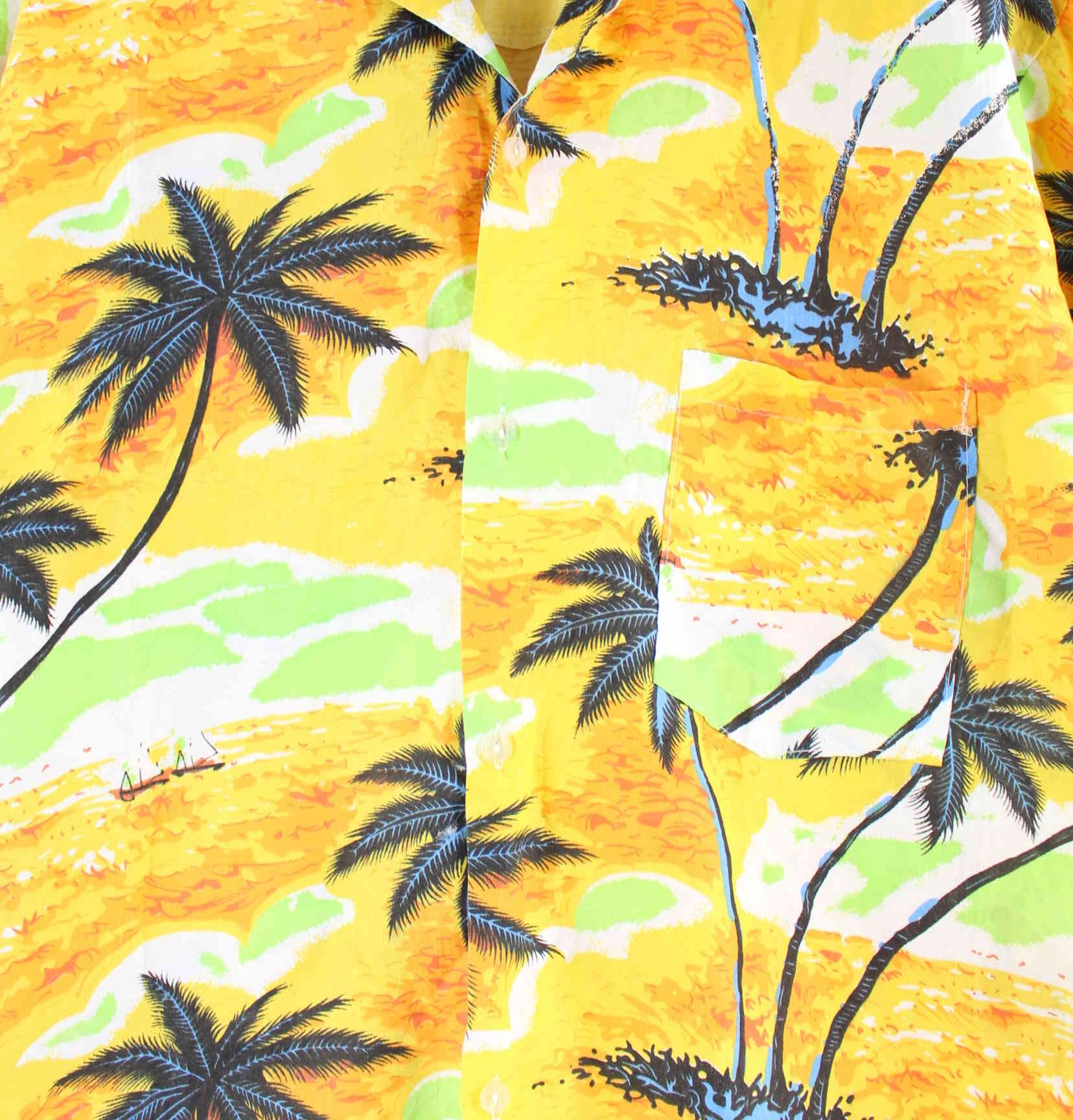 Vintage y2k Hawaii Kurzarm Hemd Gelb XL (detail image 1)