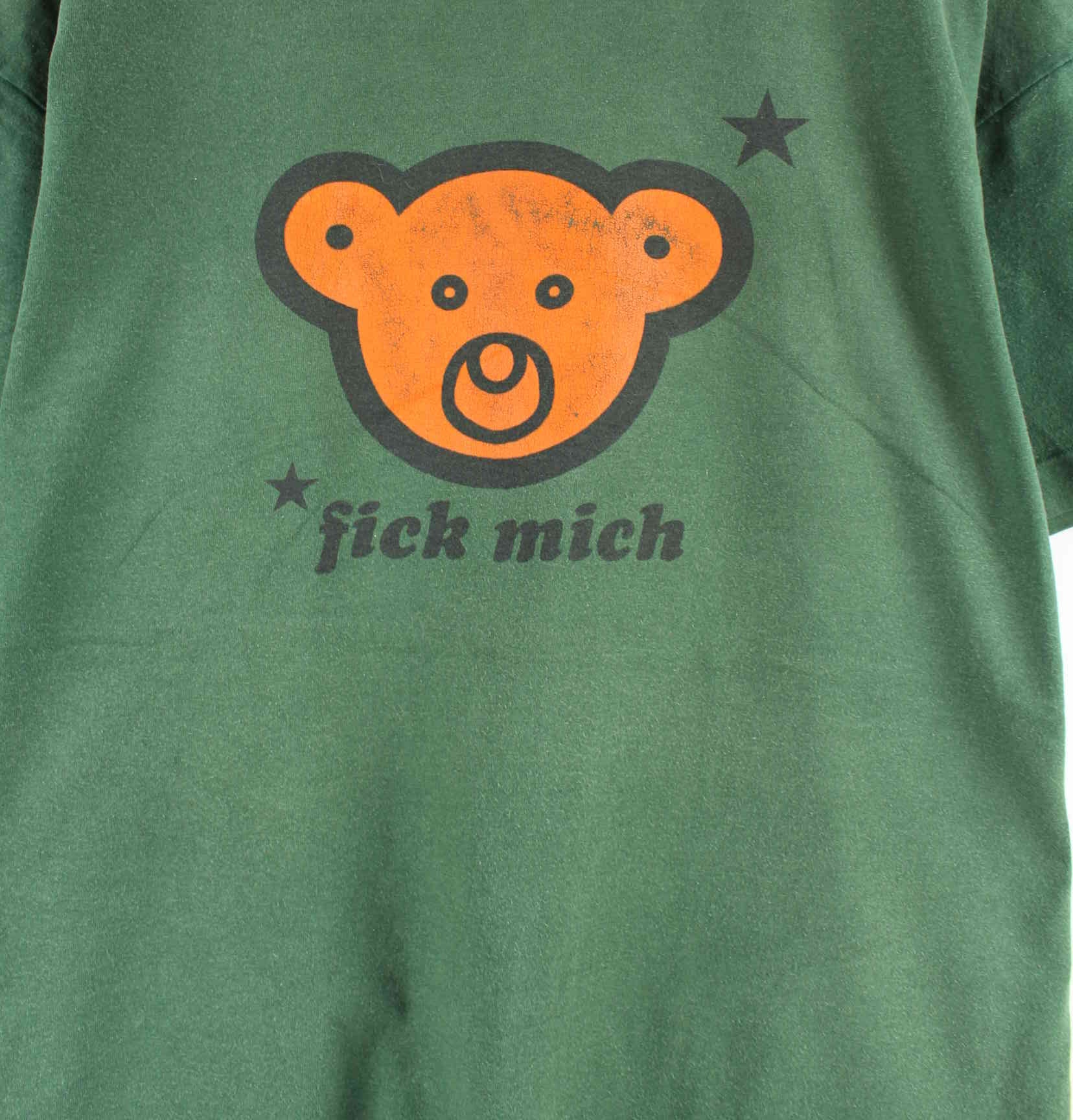 Vintage 90s Funny Teddy Print Single Stitched T-Shirt Grün L (detail image 1)