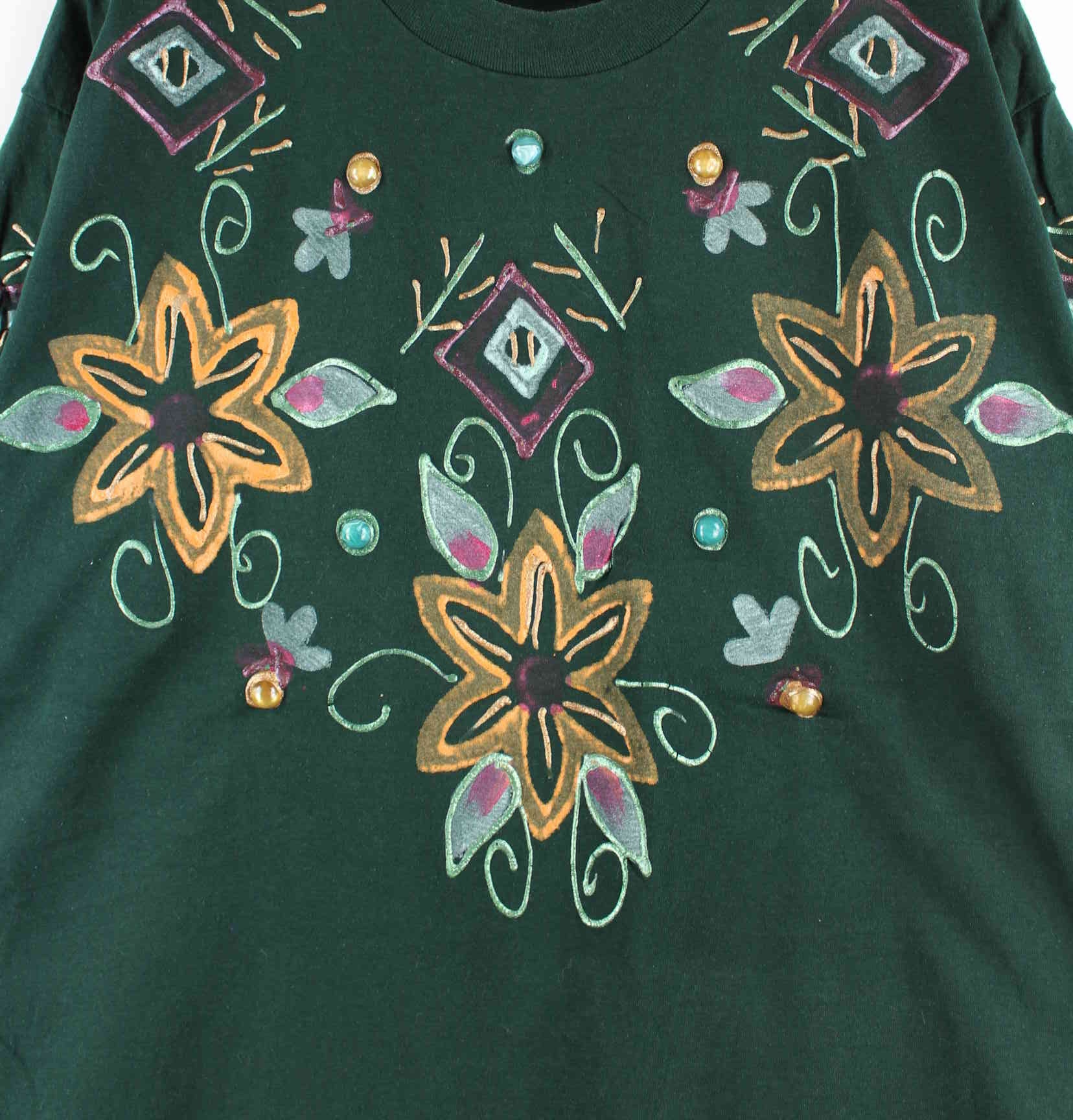 Vintage 90s Painted Single Stitched T-Shirt Grün L (detail image 1)