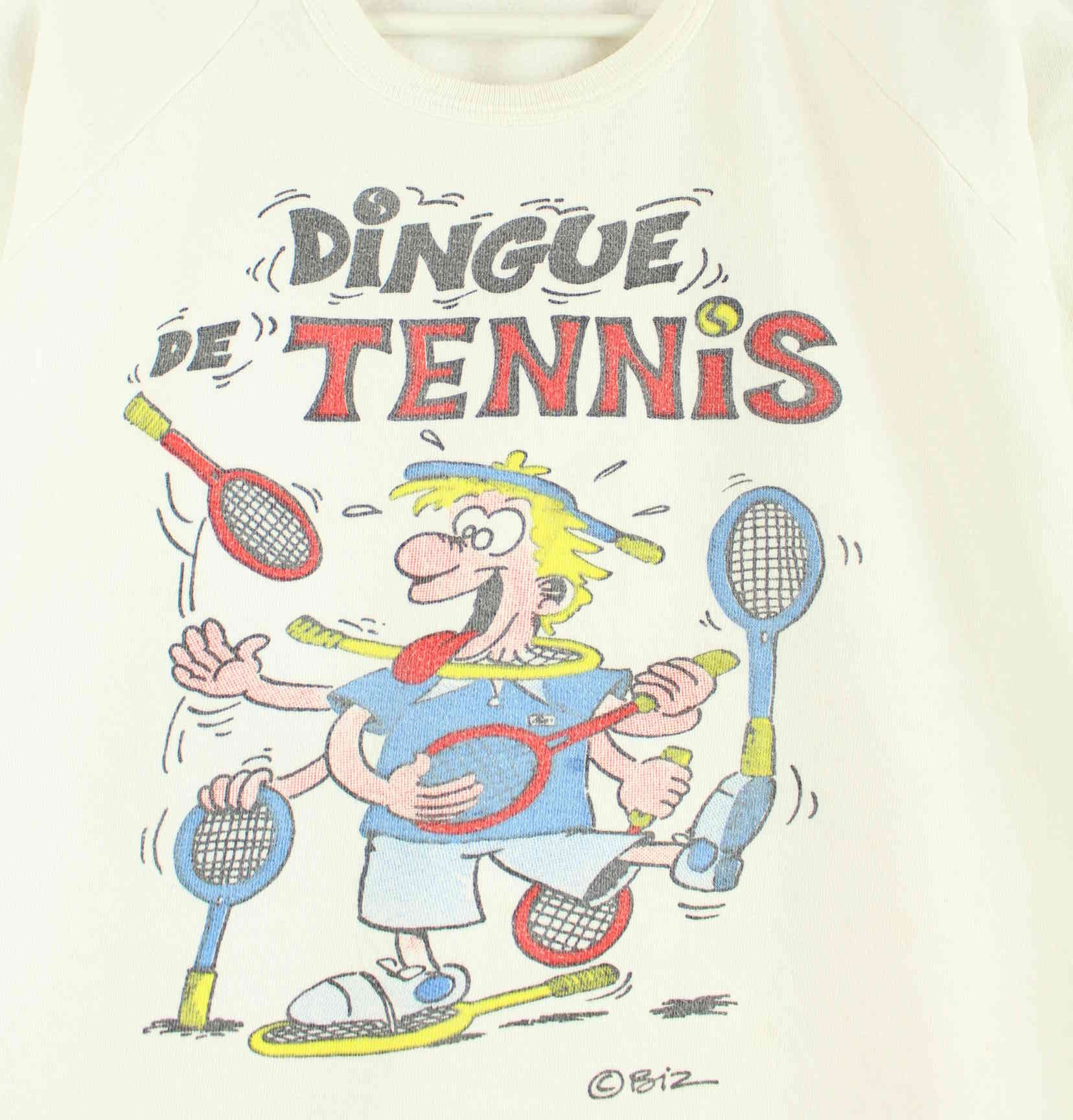 Vintage 80s Dingue De Tennis Print Sweater Weiß XS (detail image 1)