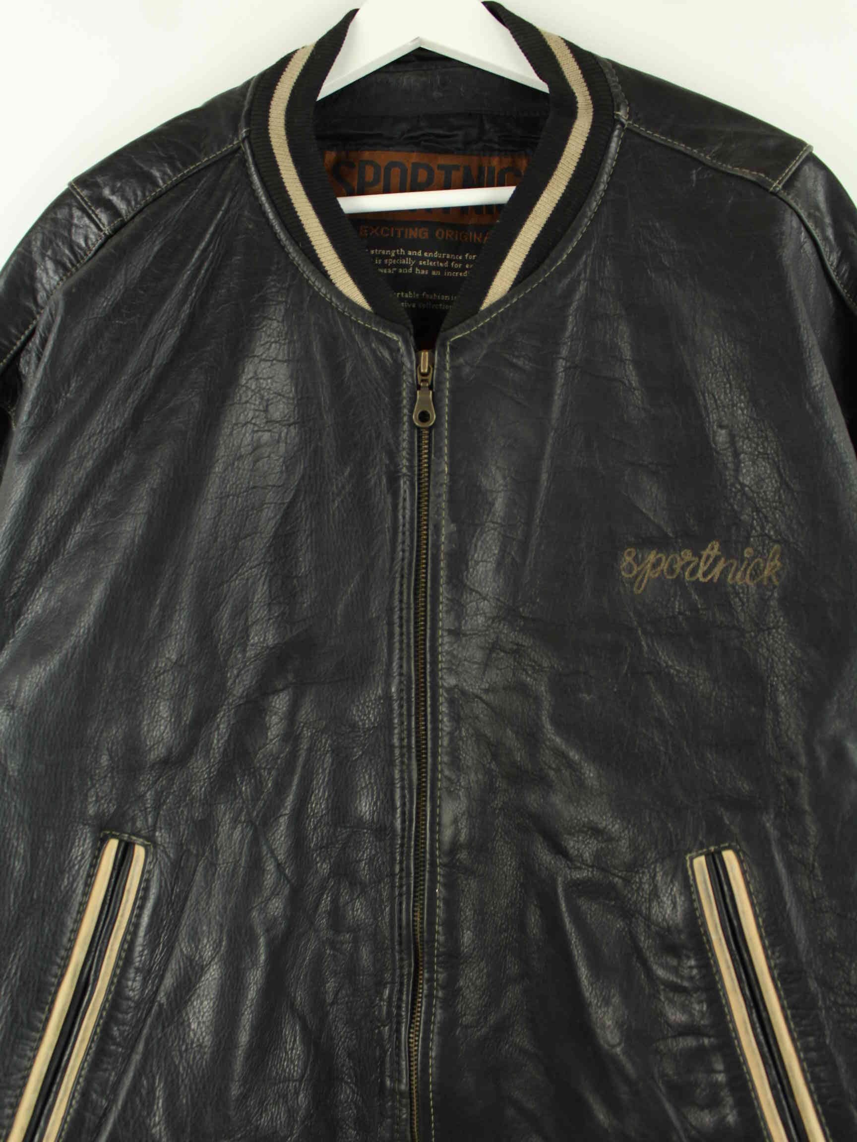 Vintage 90s Sportnick Embroidered Leder Jacke Schwarz XL (detail image 1)