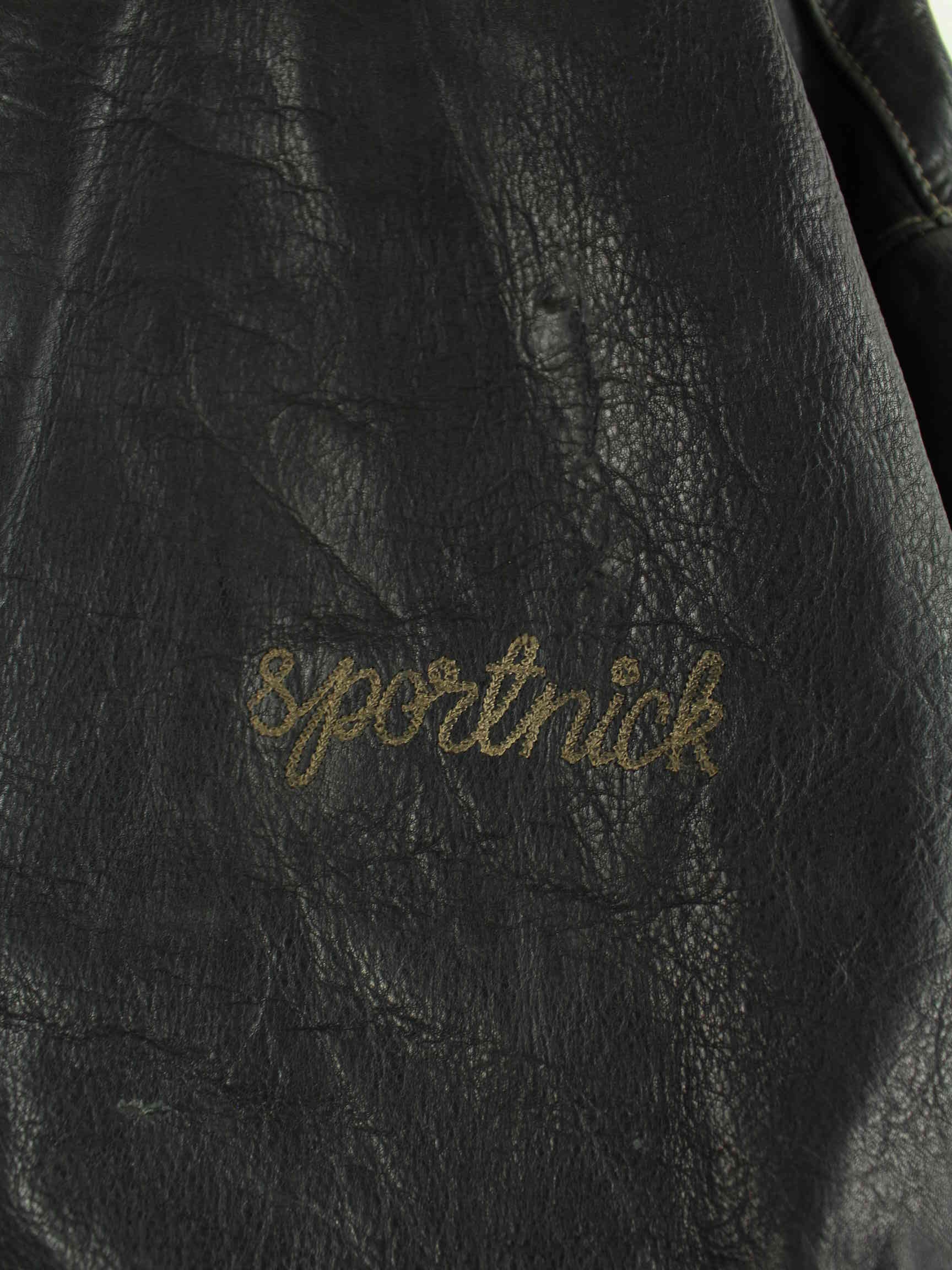 Vintage 90s Sportnick Embroidered Leder Jacke Schwarz XL (detail image 2)