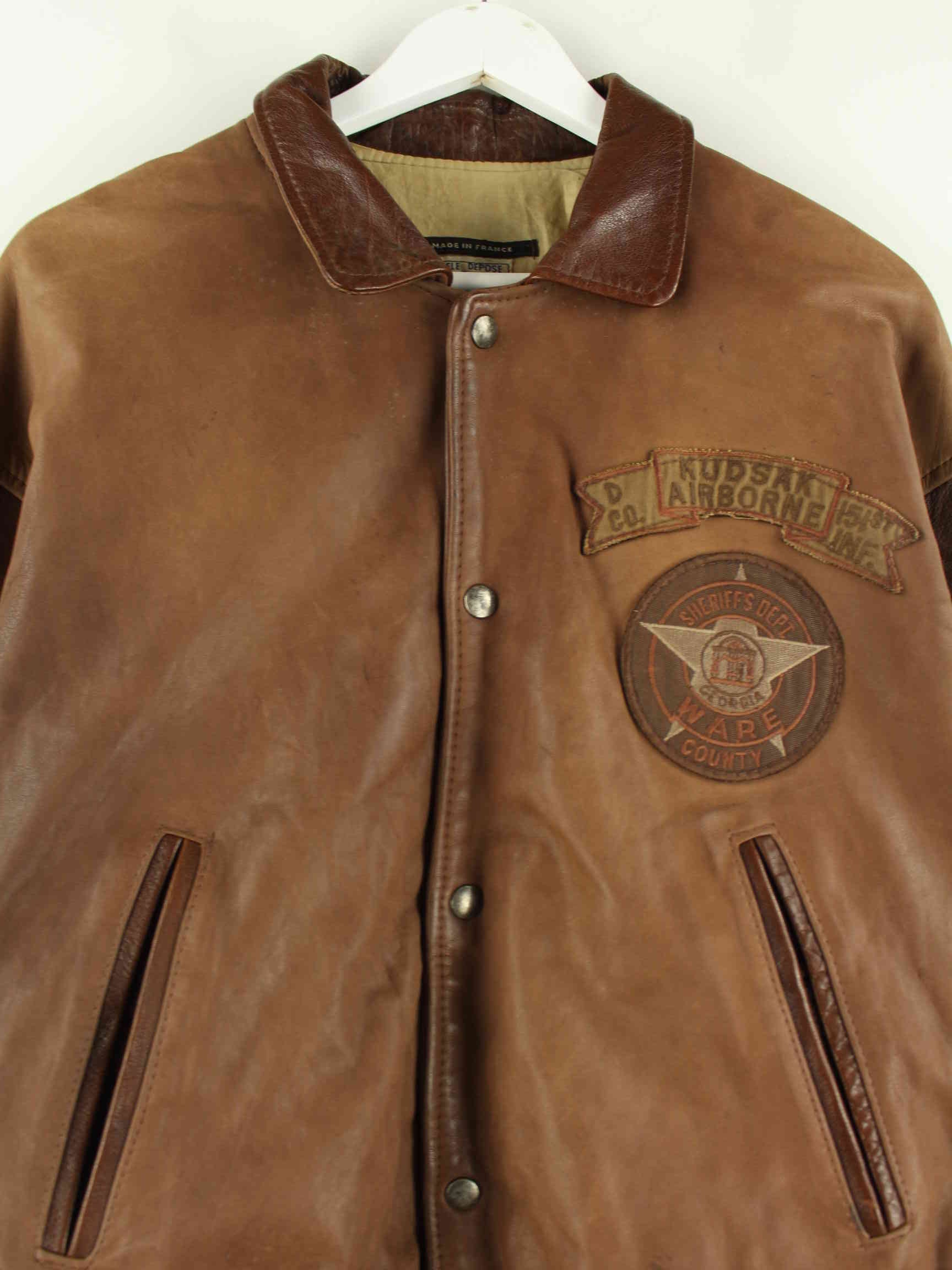 Vintage 90s Kudsak Airborne Leather Jacket Brown L – Peeces