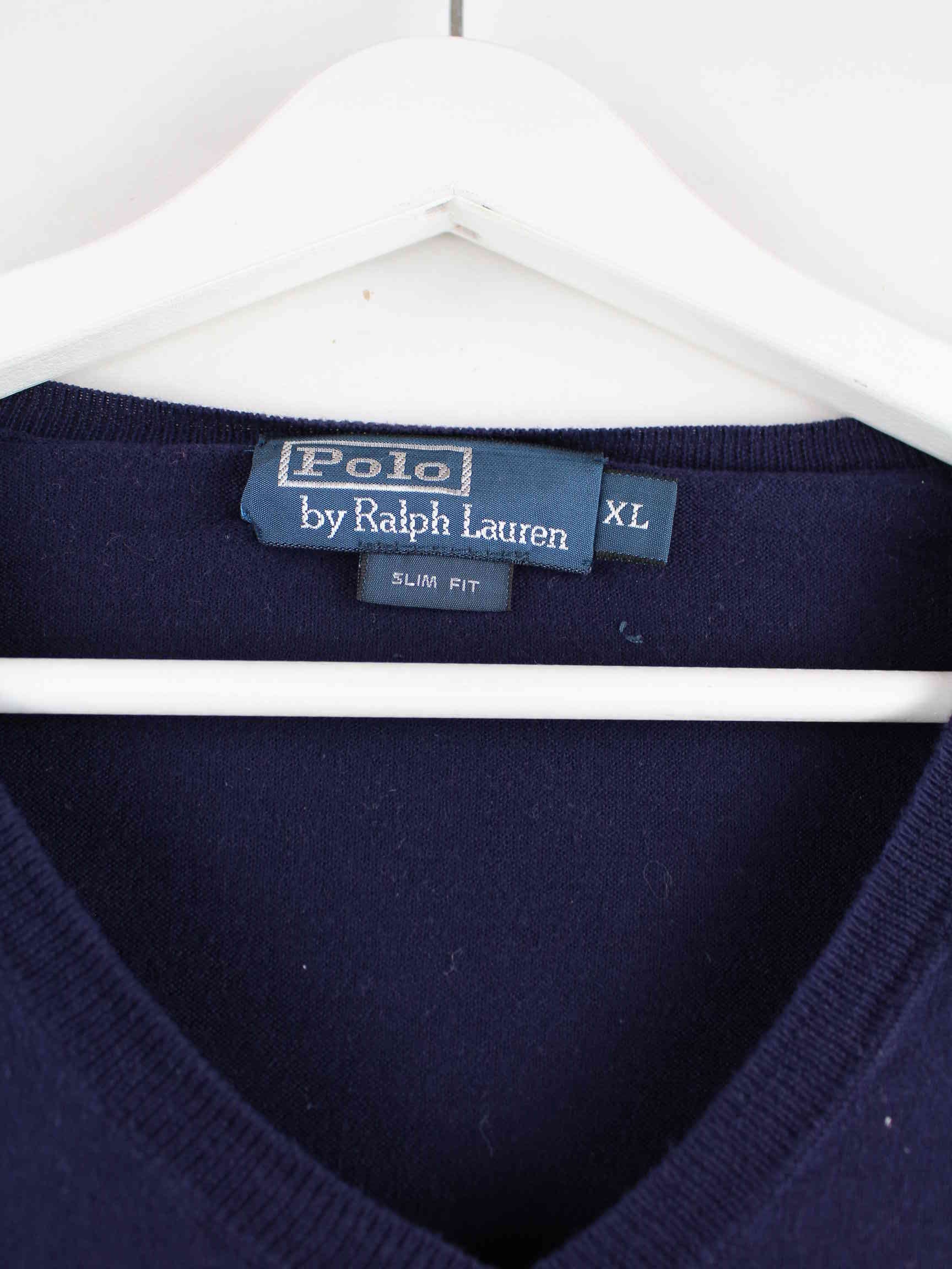 Ralph Lauren 90s Vintage V-Neck Pullover Blau XL (detail image 2)