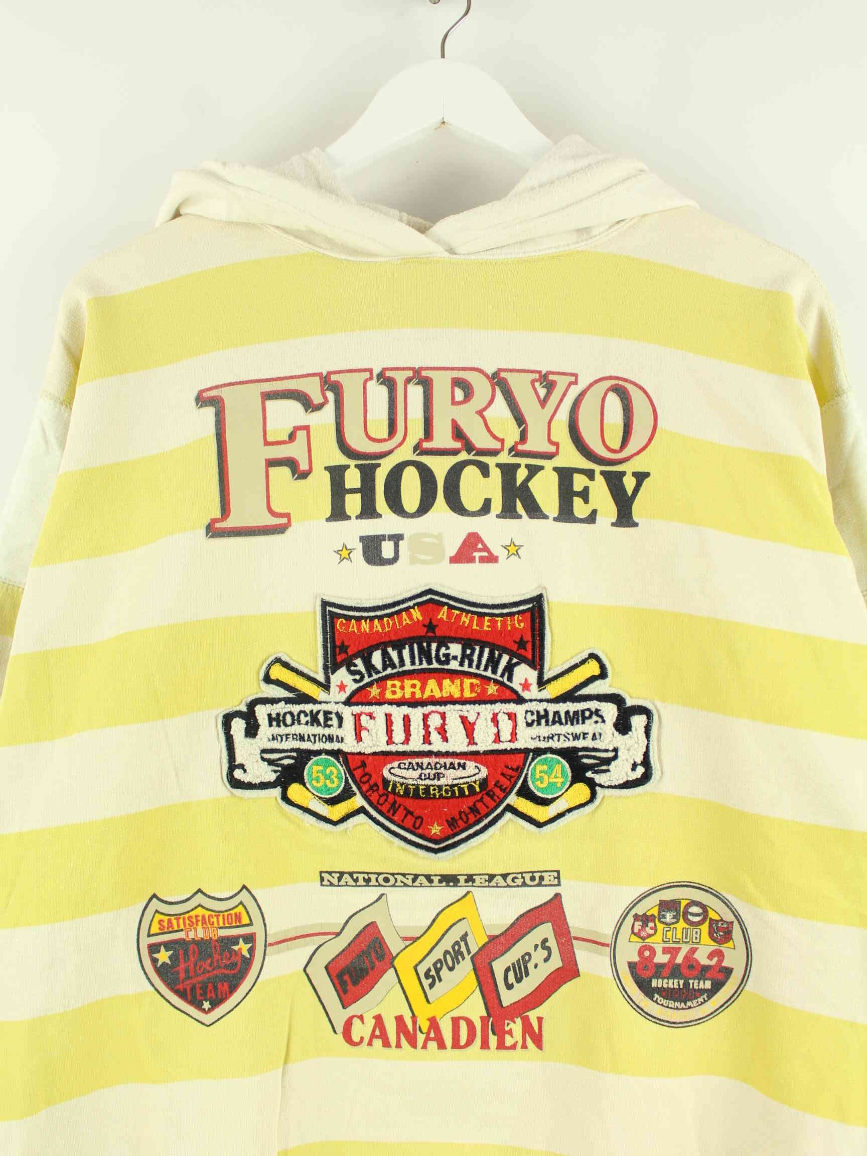 Vintage 70s Embroidered Hockey U.S.A Hoodie Gelb L (detail image 1)