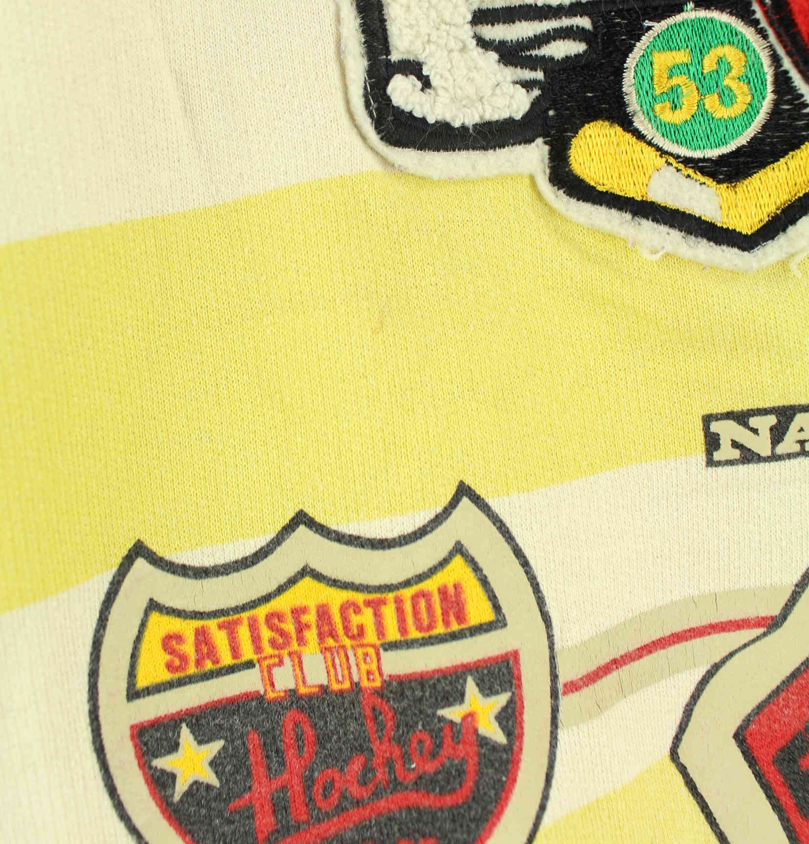 Vintage 70s Embroidered Hockey U.S.A Hoodie Gelb L (detail image 2)