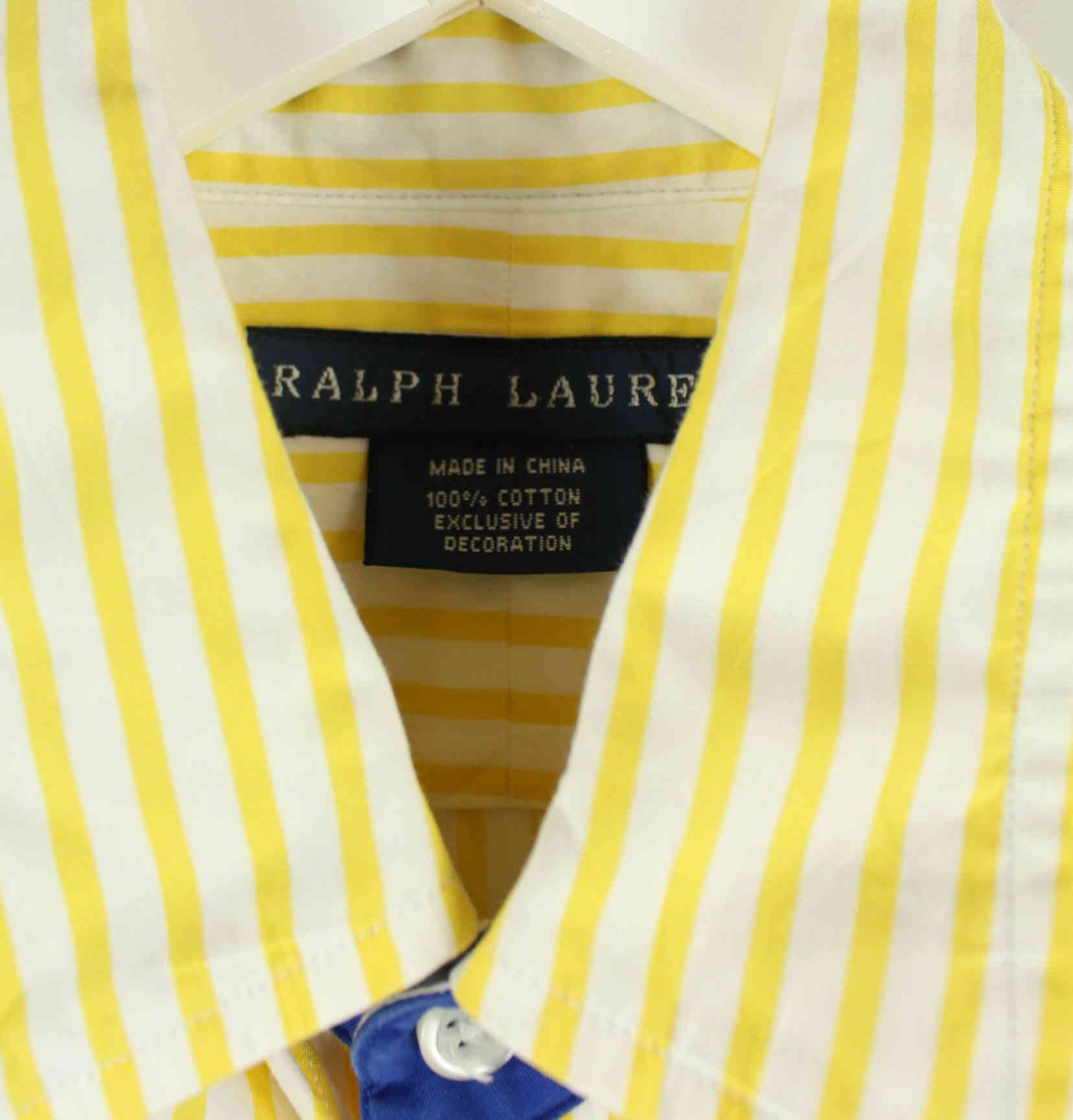 Ralph Lauren 90s Vintage Striped Embroidered Hemd Gelb XS (detail image 2)