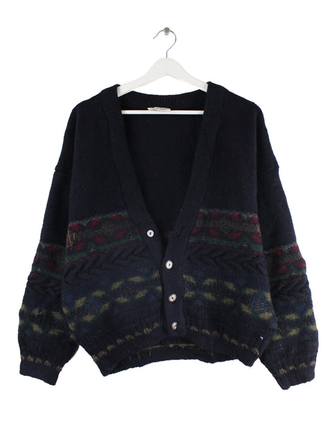 Vintage Damen 90s Woll Cardigan Strickjacke Blau M