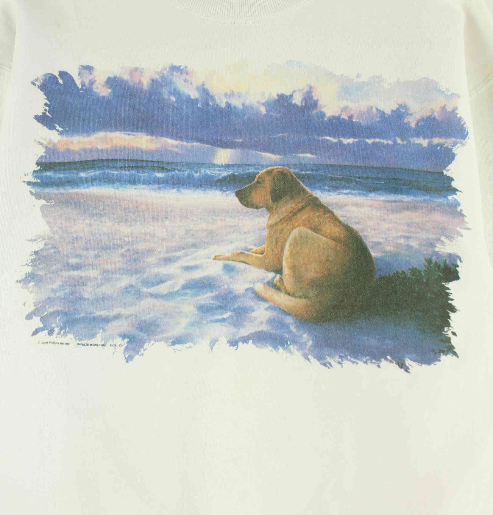 Jerzees 90s Vintage Dog Print Sweater Weiß M (detail image 1)