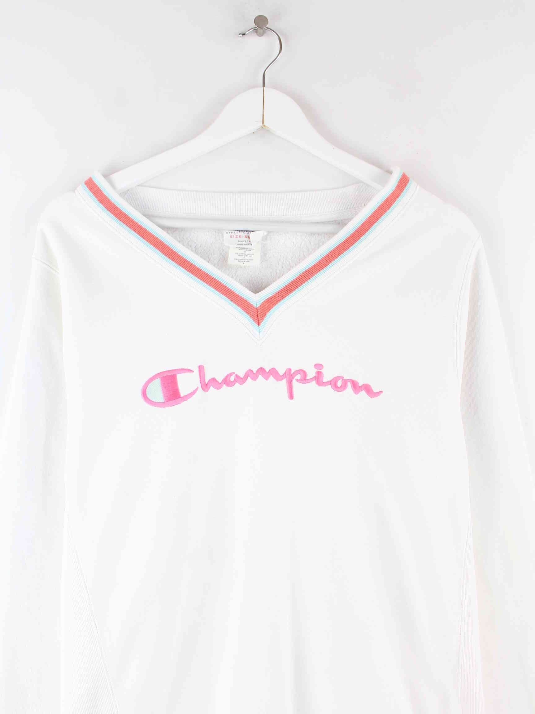 Champion Damen V Neck Embroidered Logo Sweater Weiß S (detail image 1)