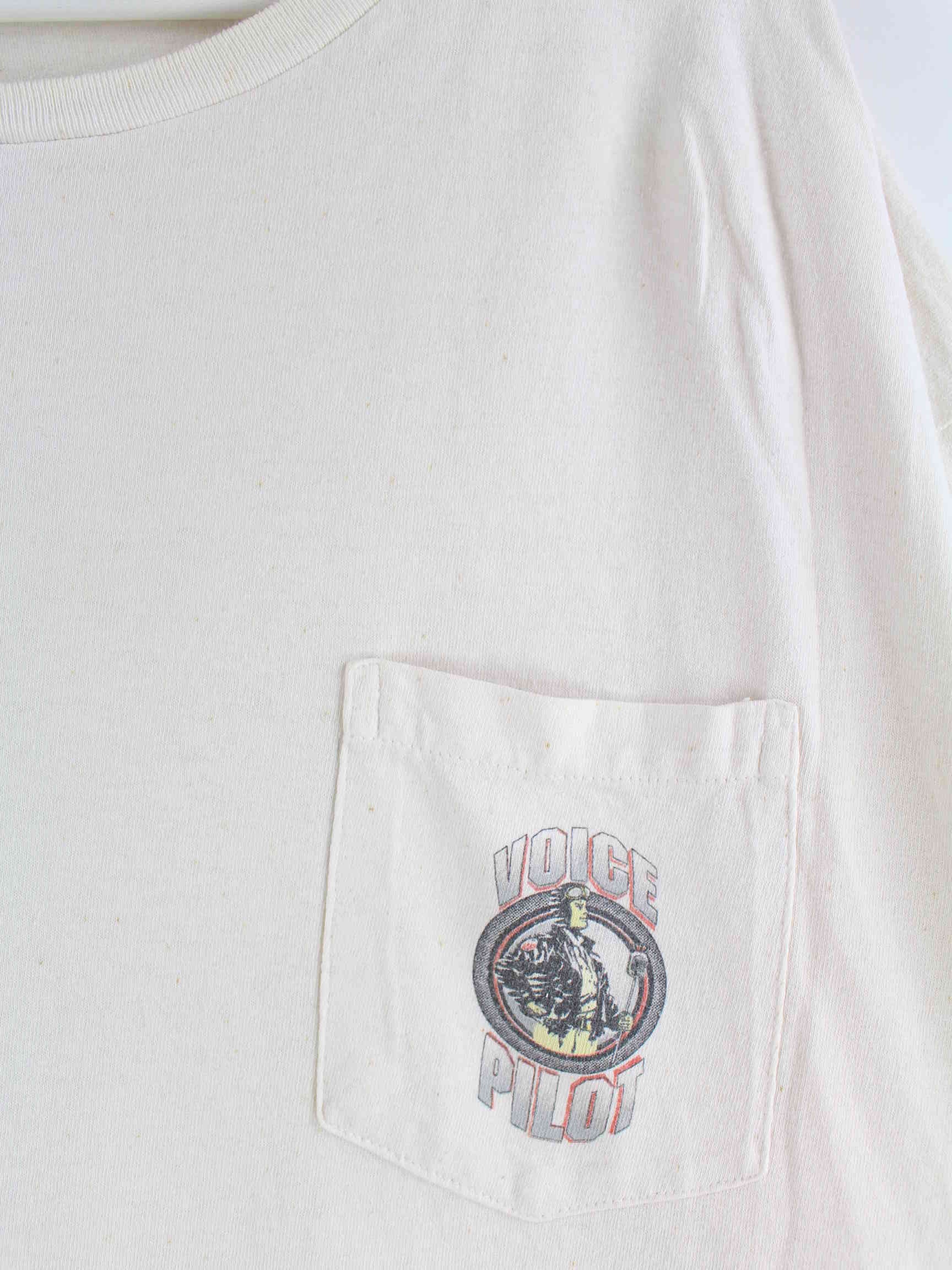 Vintage 90s Voice Pilot Print T-Shirt Weiß XXL (detail image 3)