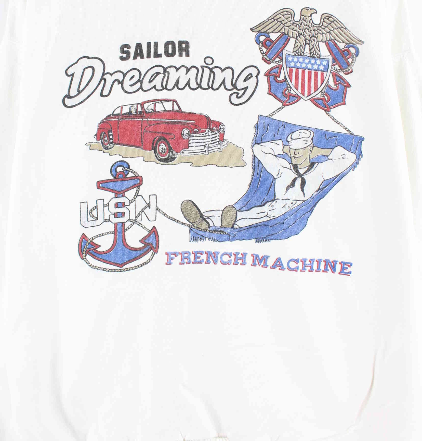 Vintage 90s Sailor Print Sweater Weiß L (detail image 1)