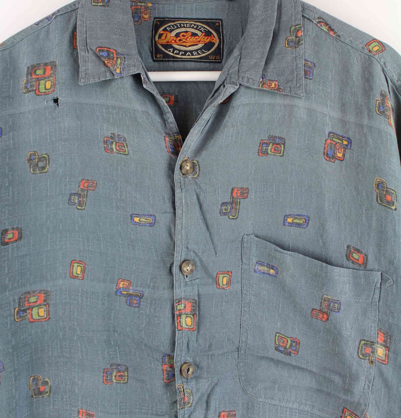 Vintage 90s Dr. Luckys Kurzarm Hemd Blau M (detail image 1)