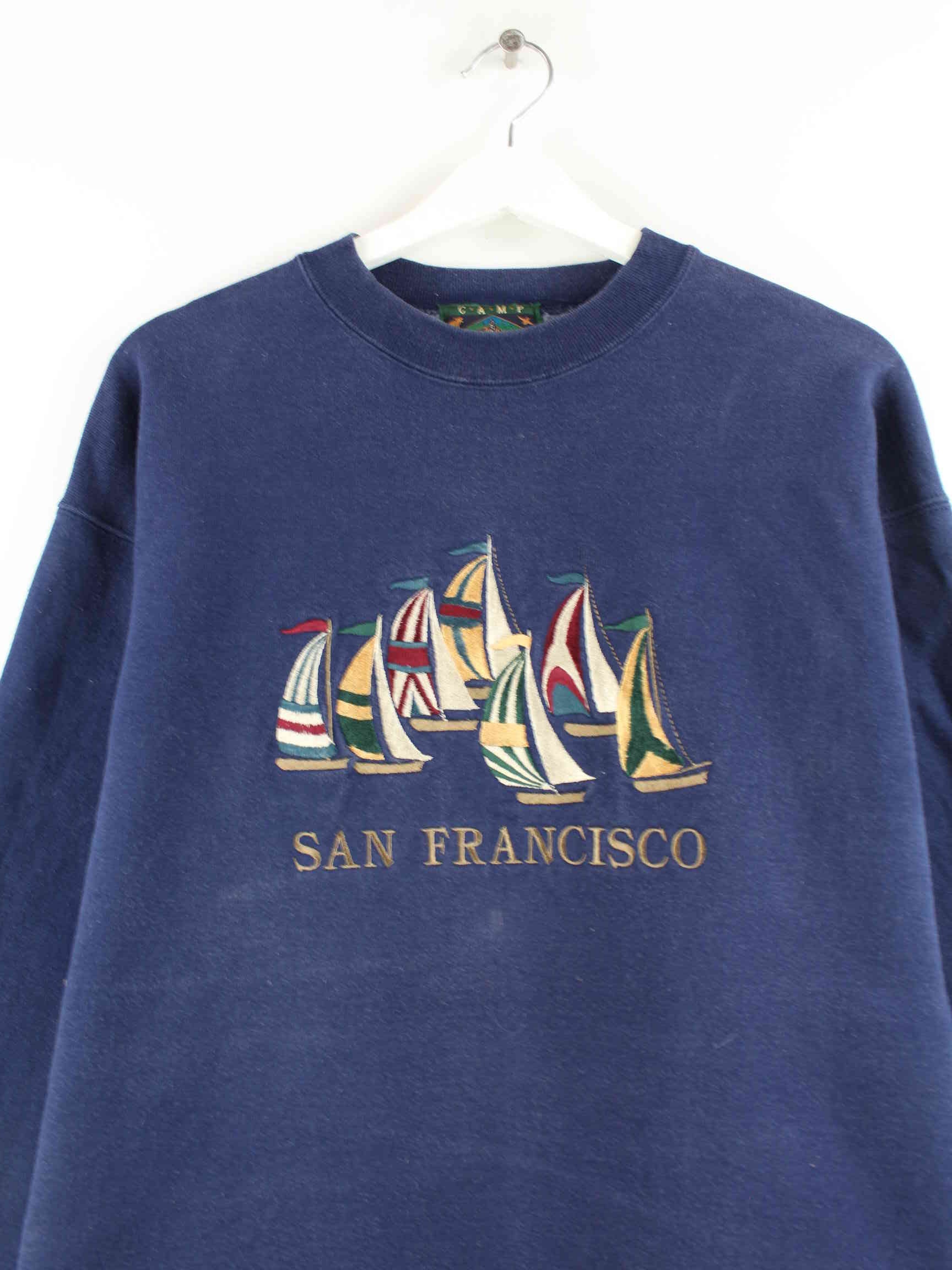 Camp David 80s Vintage Embroidered Sweater Blau L (detail image 1)