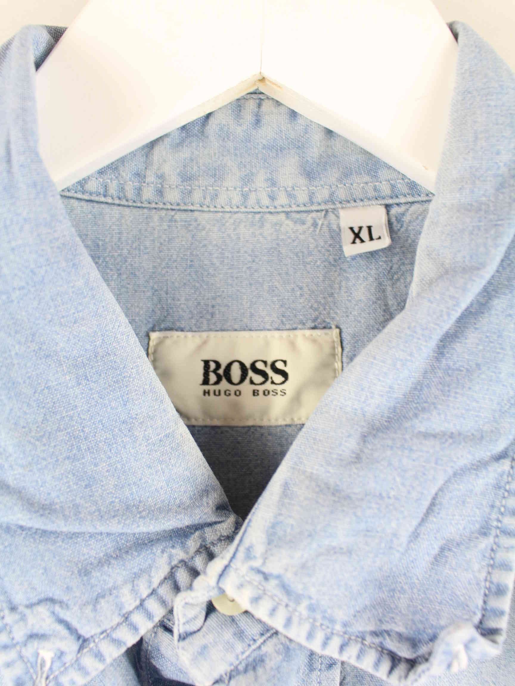 Hugo Boss 90s Vintage Jeans Kurzarm Hemd Blau XL (detail image 2)