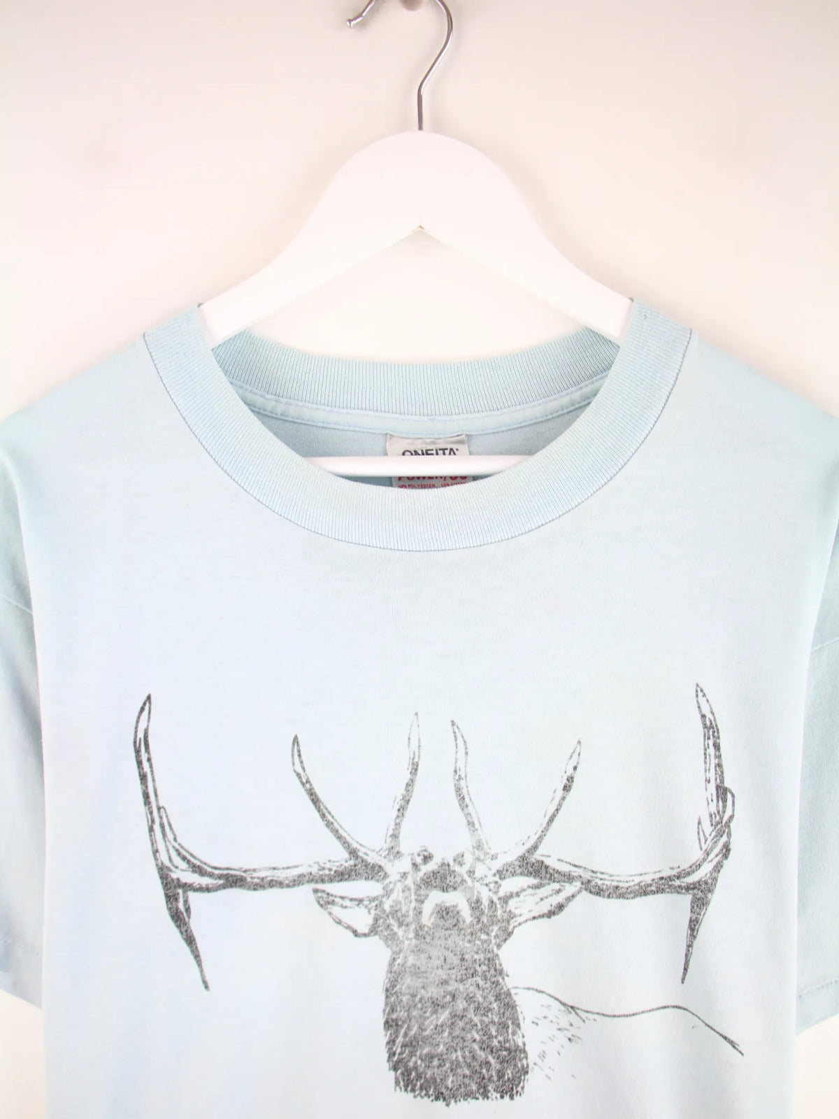 Oneita T-Shirt Blau XL – Detailansicht Vorderseite
