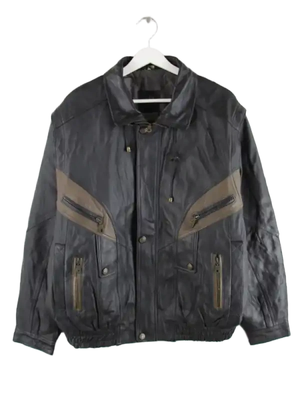 Vintage Lederjacke Schwarz XL – Vorderseite