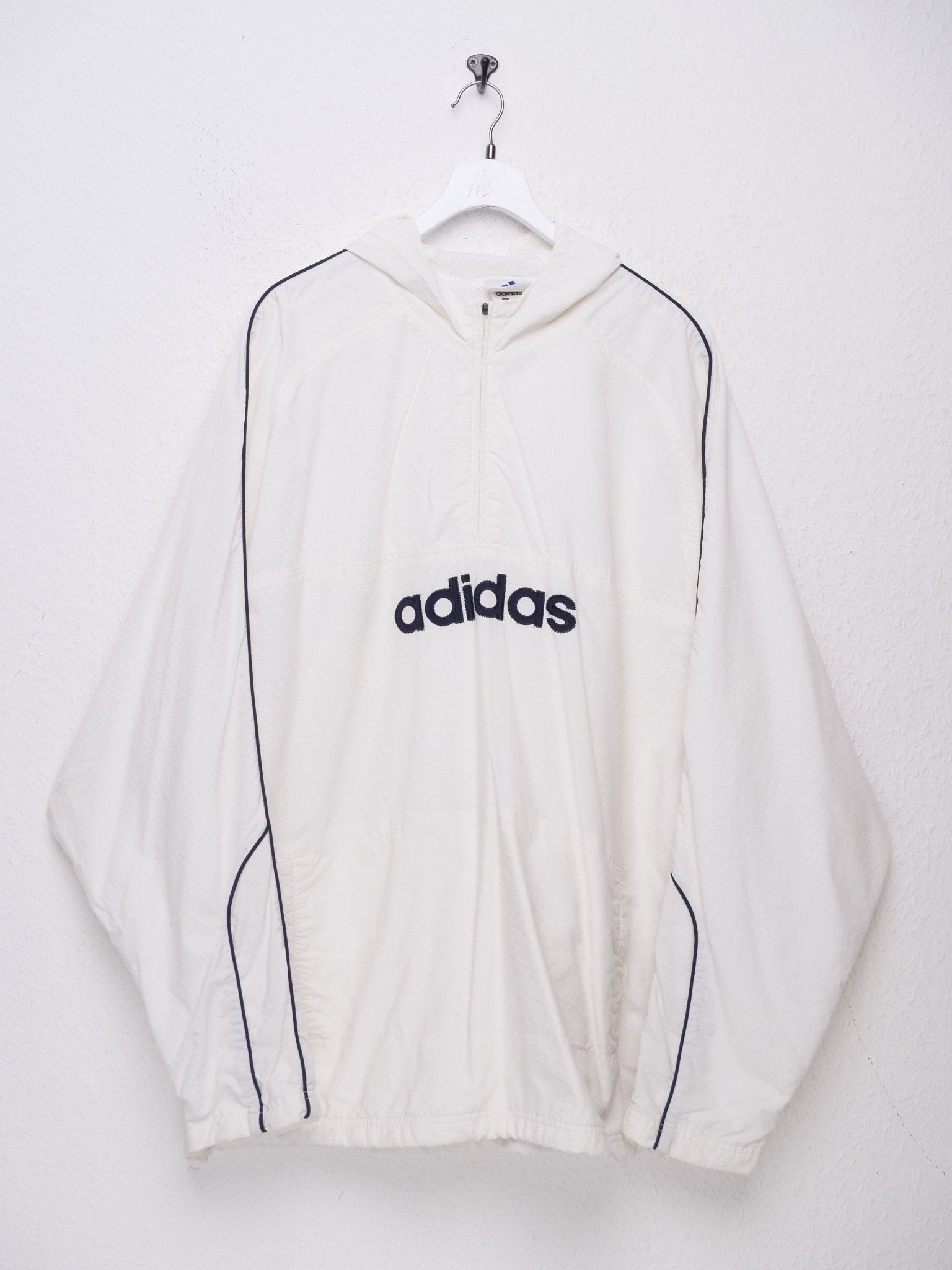 Adidas embroidered Spellout washed white Half Zip Windbreaker - Peeces