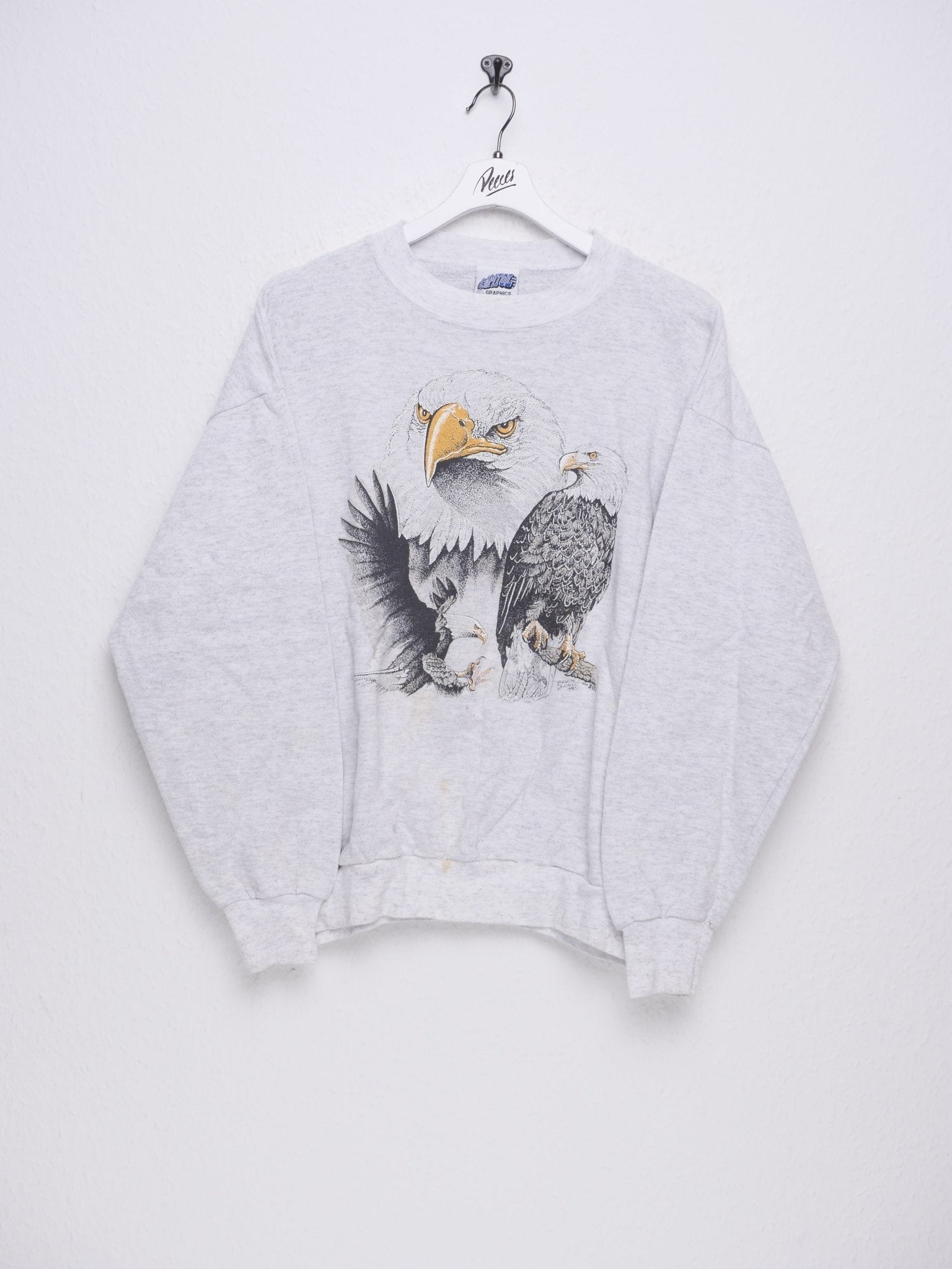 Bald Eagle printed Graphic 1991 Vintage Sweater - Peeces